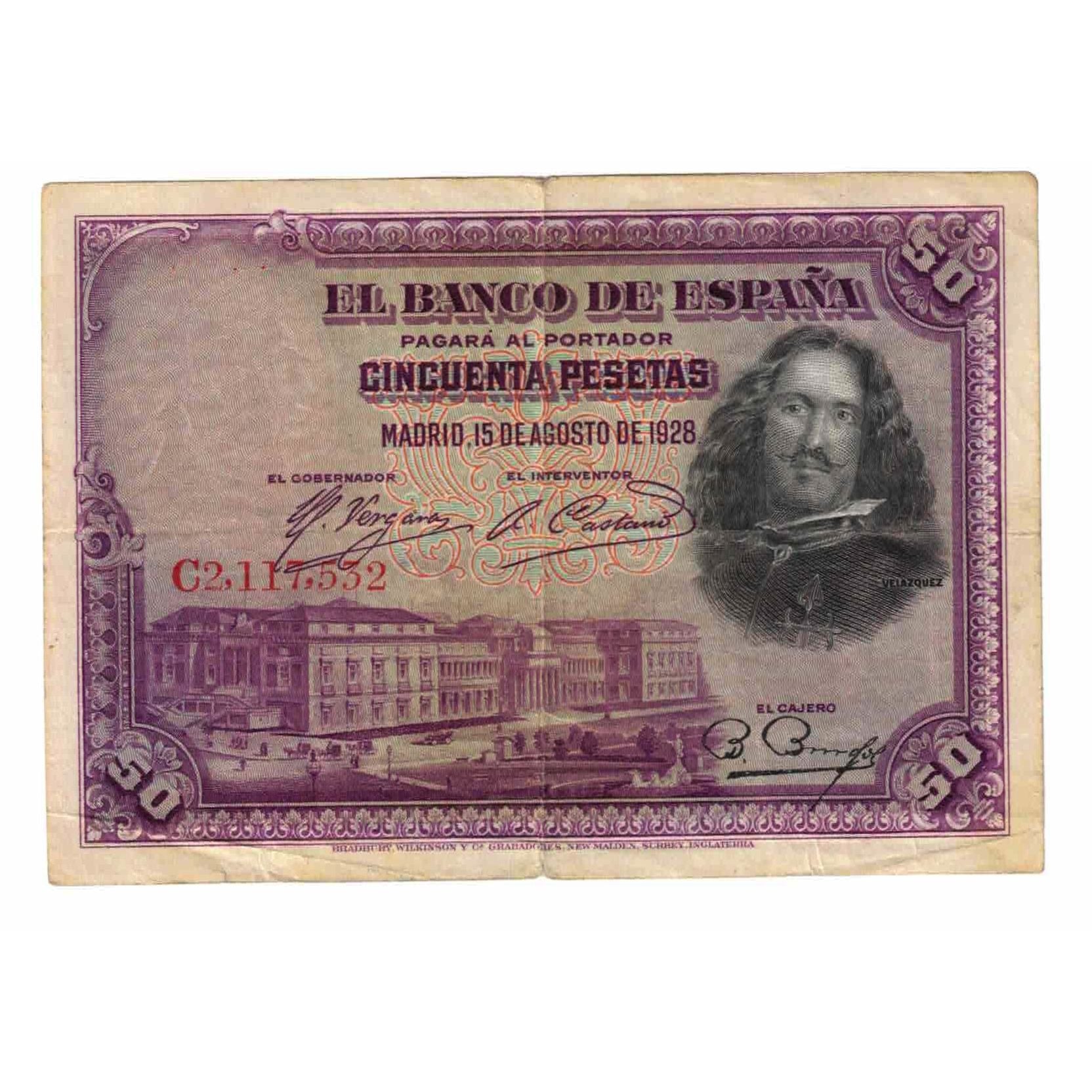 Billete, 50 Pesetas, 1928, España, 1928-08-15, KM:75a, BC