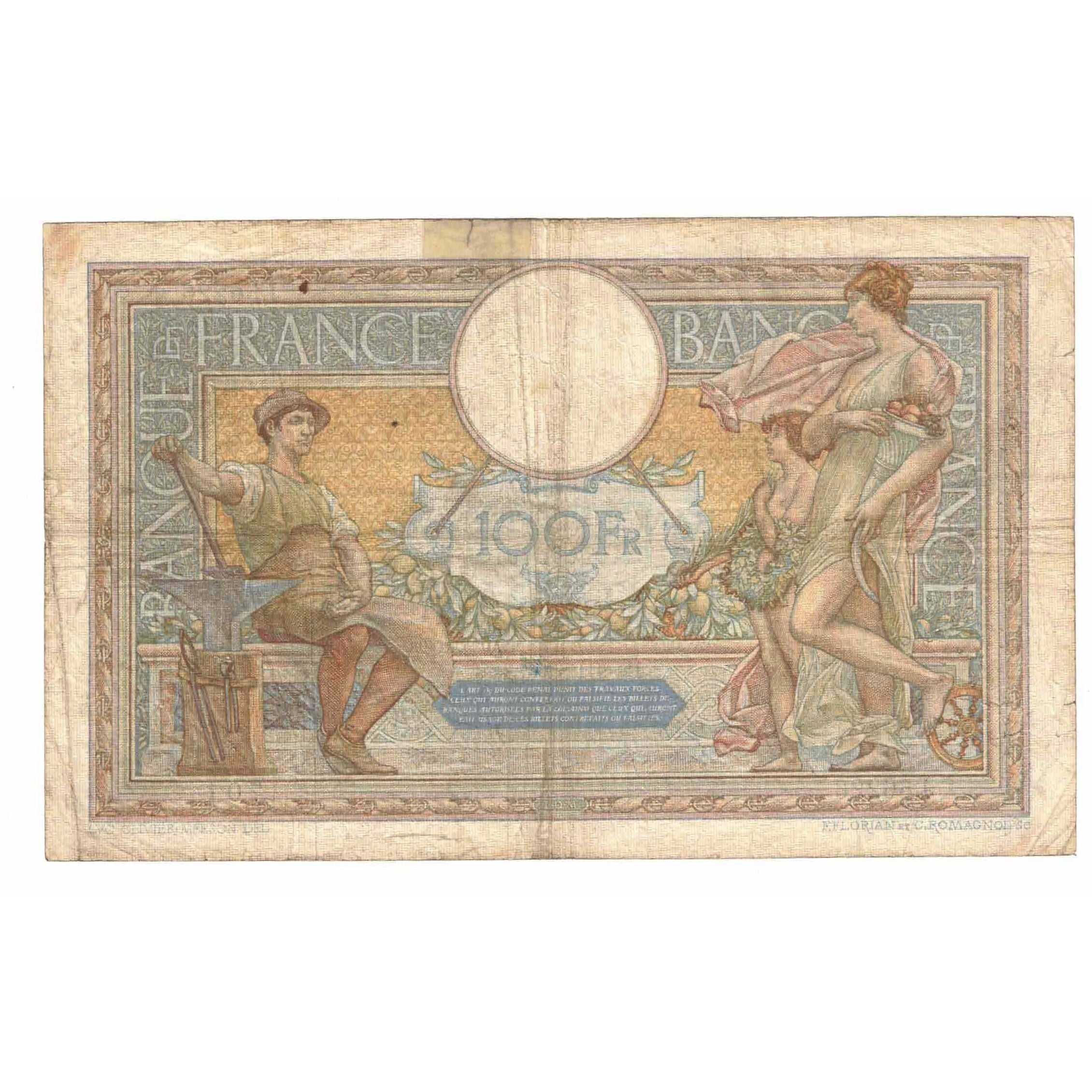 France, 100 Francs, Luc Olivier Merson, 1937, J.56226, VG(8-10), Fayette:25.05