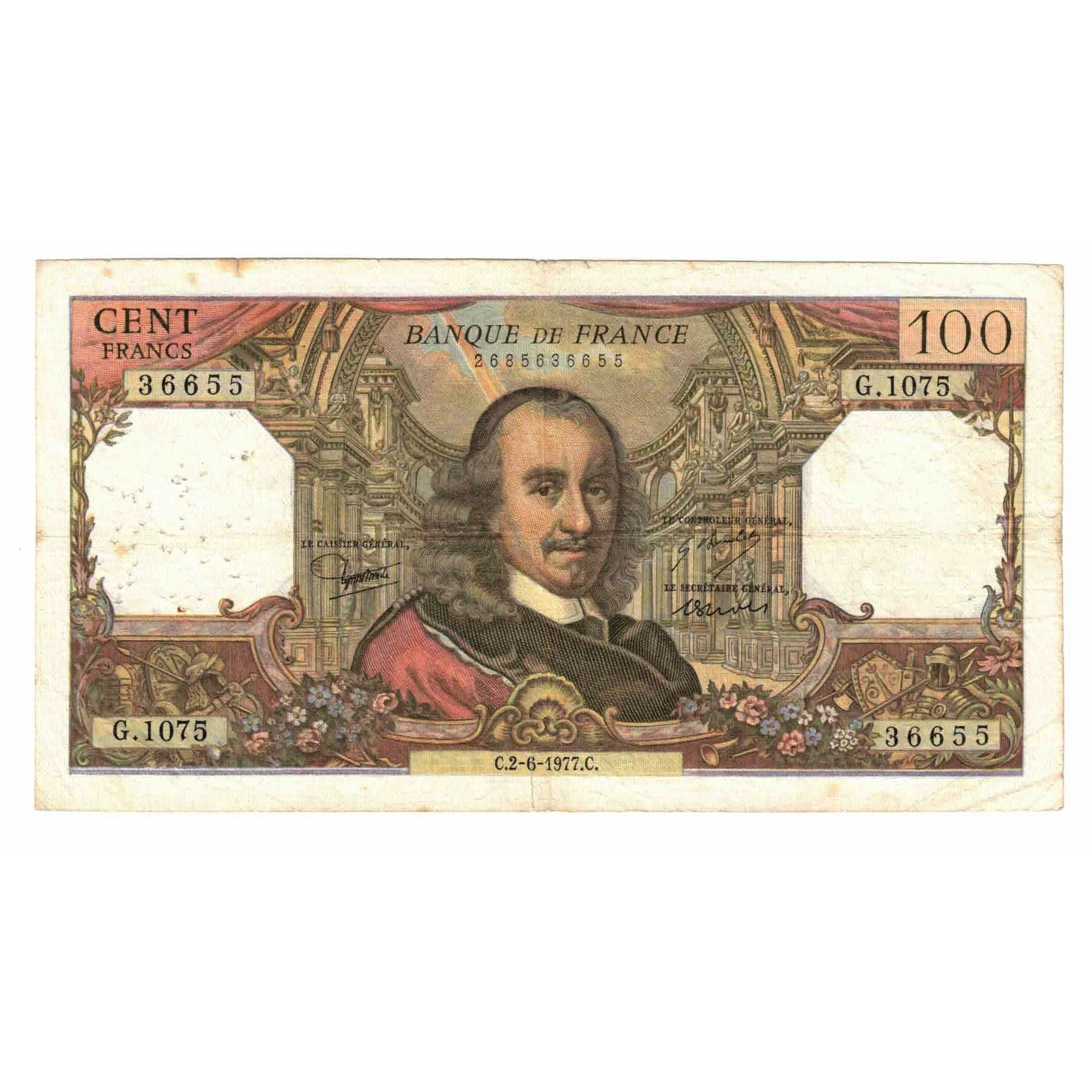 Francia, 100 Francs, Corneille, 1977, G.1075, MB, Fayette:65.58, KM:149f