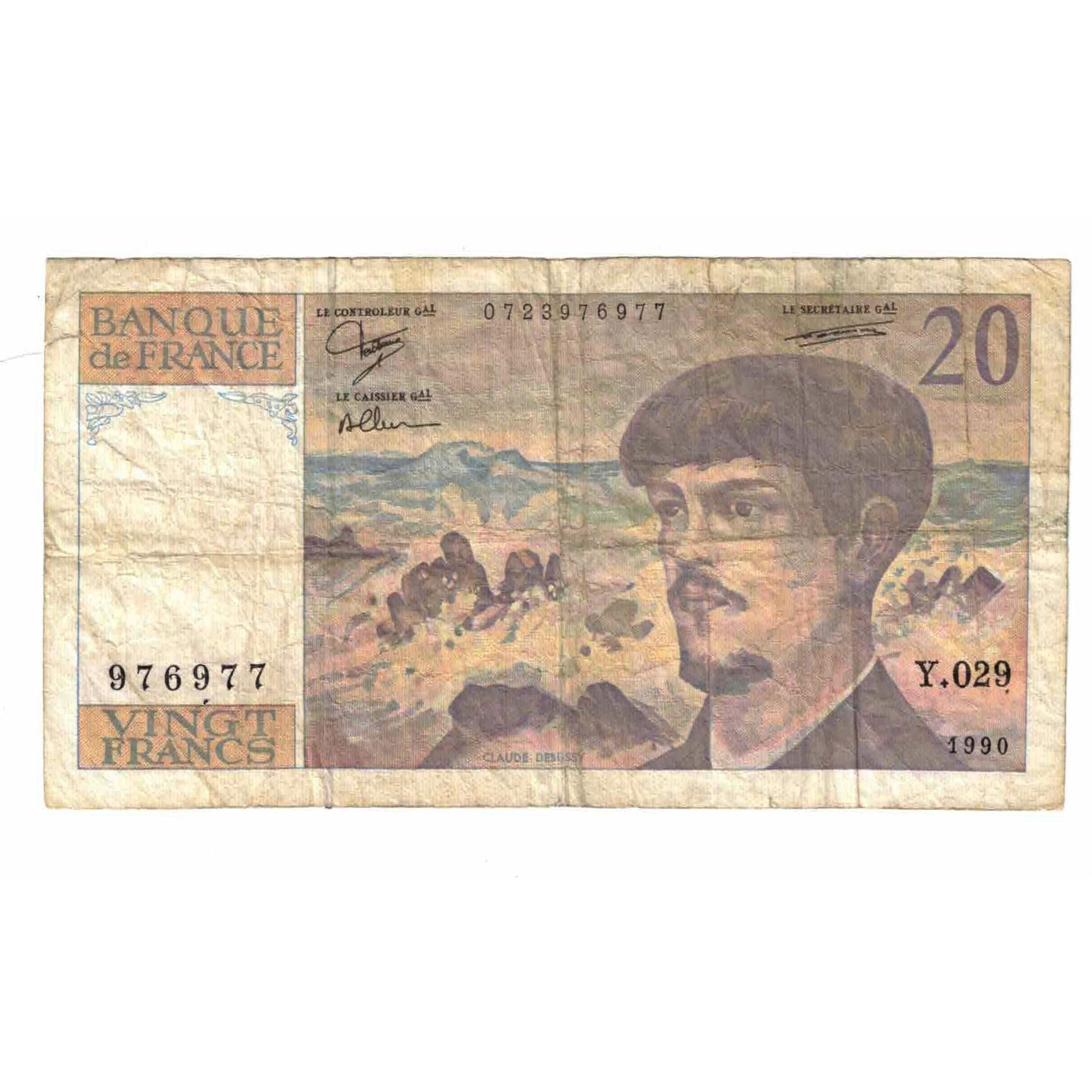Frankrijk, 20 Francs, Debussy, 1990, Y.029, TB, Fayette:66bis.1, KM:151d