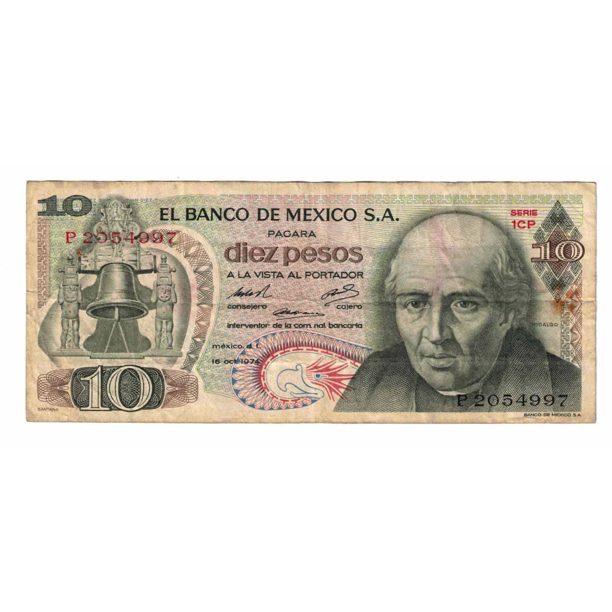 Billet, Mexique, 10 Pesos, 1974, 1974-10-16, KM:63g, TB