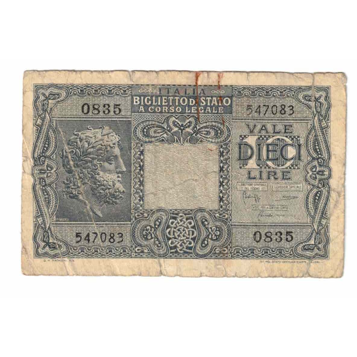 Banknot, Włochy, 10 Lire, 1944, 1944-11-23, KM:32a, VG(8-10)