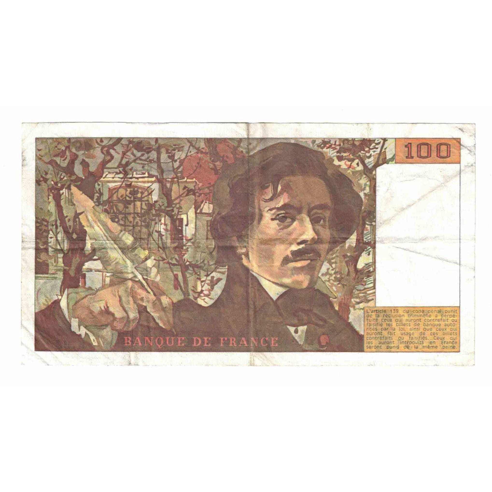 France, 100 Francs, Delacroix, 1985, K.92, EF(40-45), Fayette:69.09, KM:154b