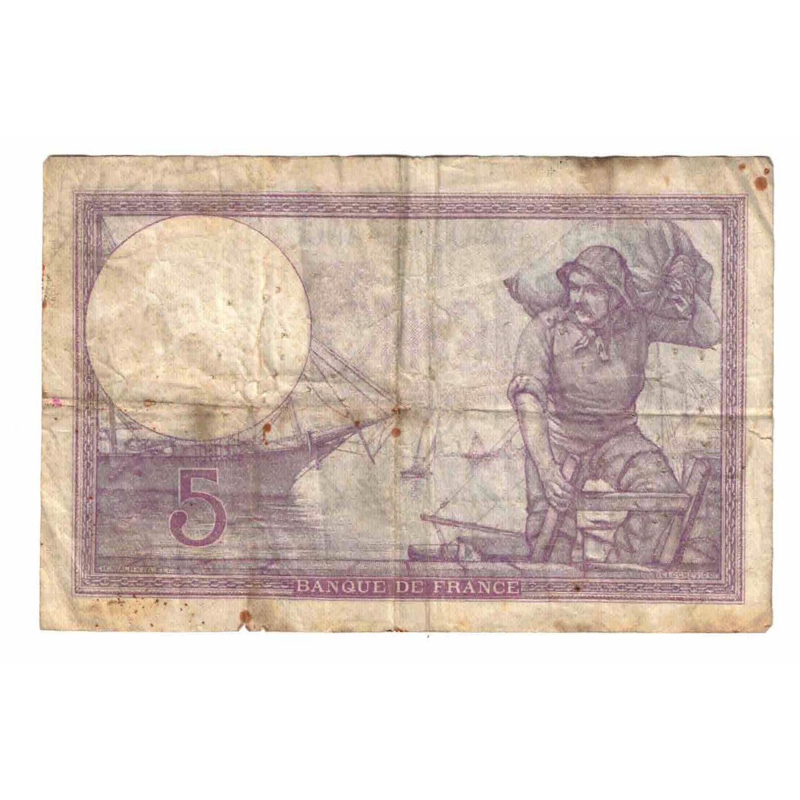 France, 5 Francs, Violet, 1918, Q.3747, VF(20-25), Fayette:3.2, KM:72a