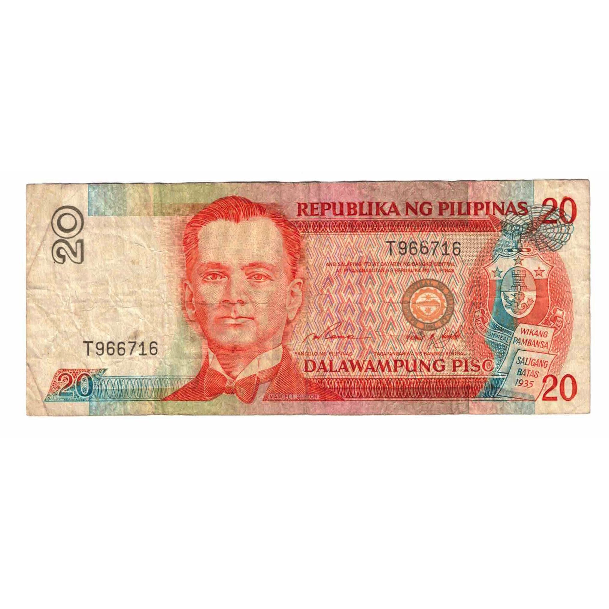 Biljet, Fillipijnen, 20 Piso, 1992-1993, KM:170f, TTB