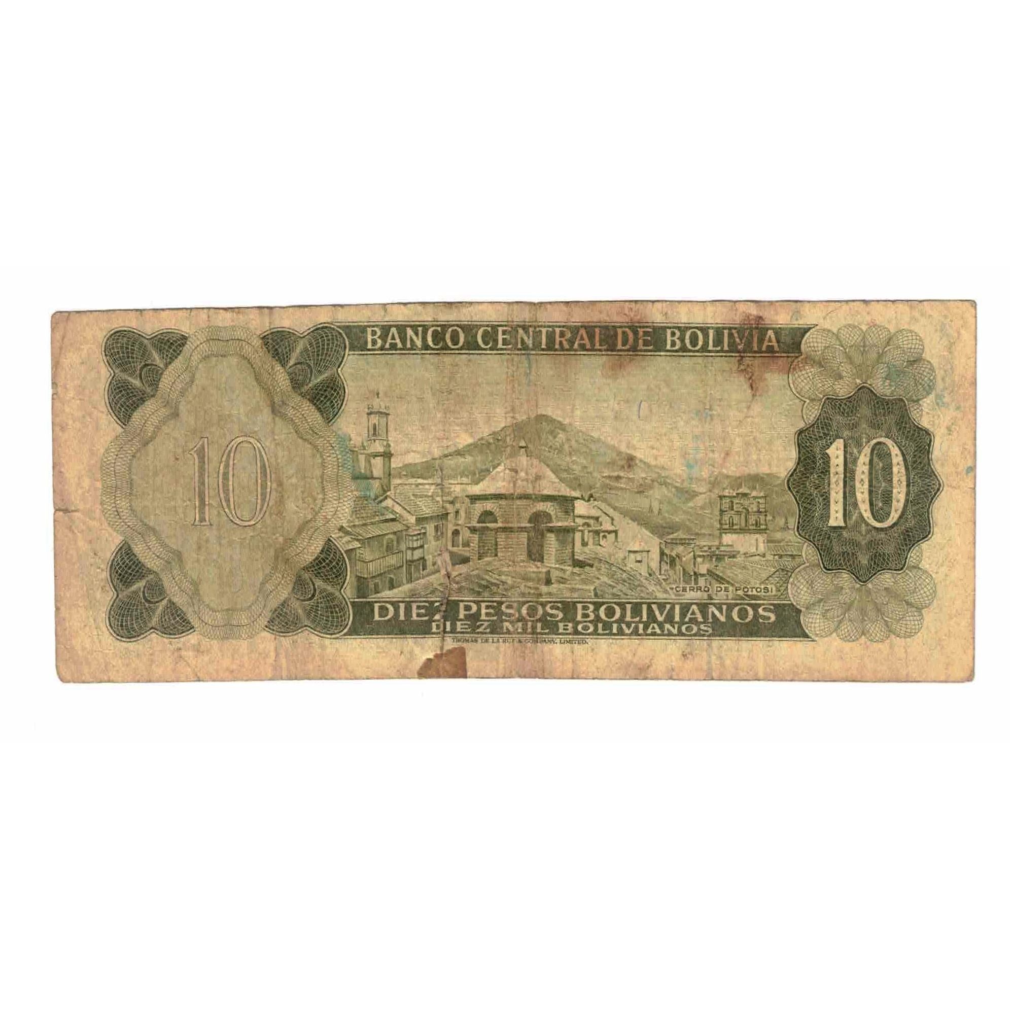Banknot, Bolivia, 10 Pesos Bolivianos, 1962, 1962-06-13, KM:154a, AG(1-3)
