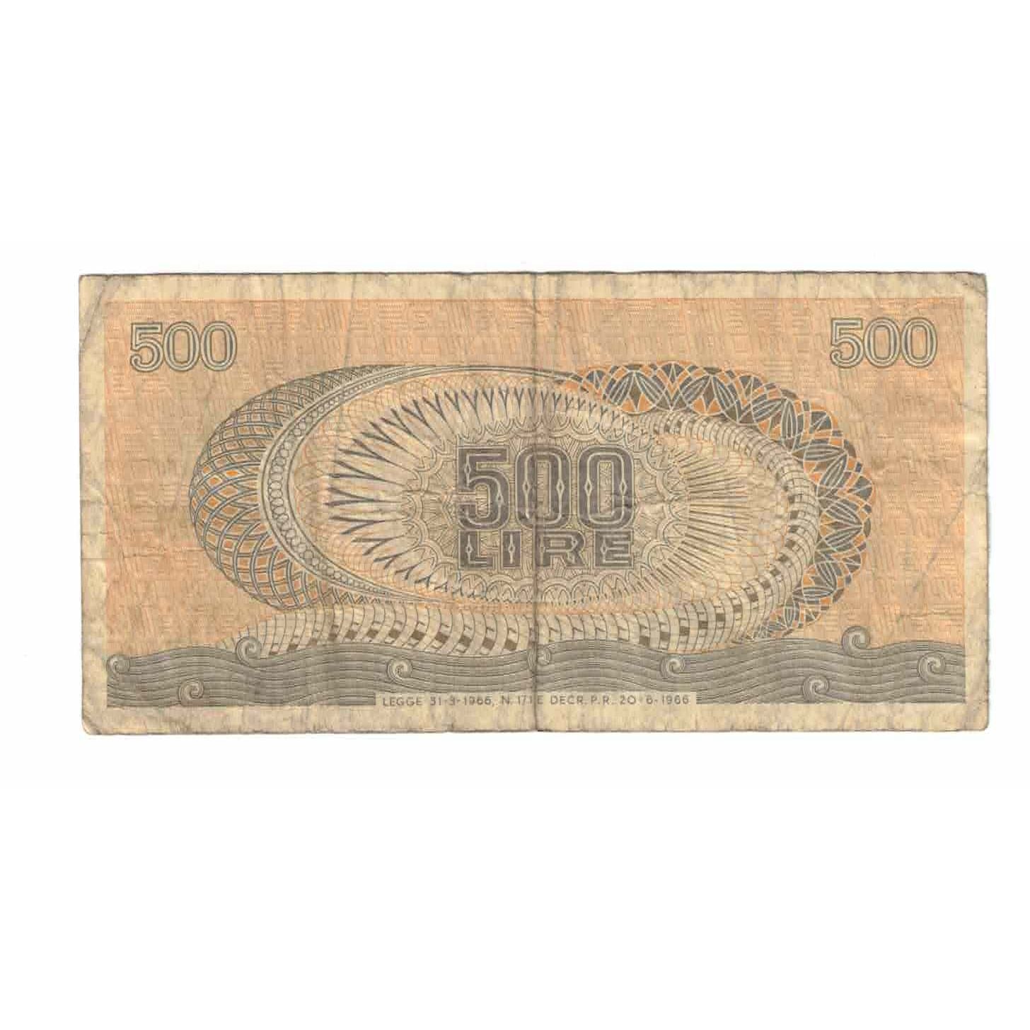 Nota, Itália, 500 Lire, 1966, 1966-06-20, KM:93a, VF(20-25)