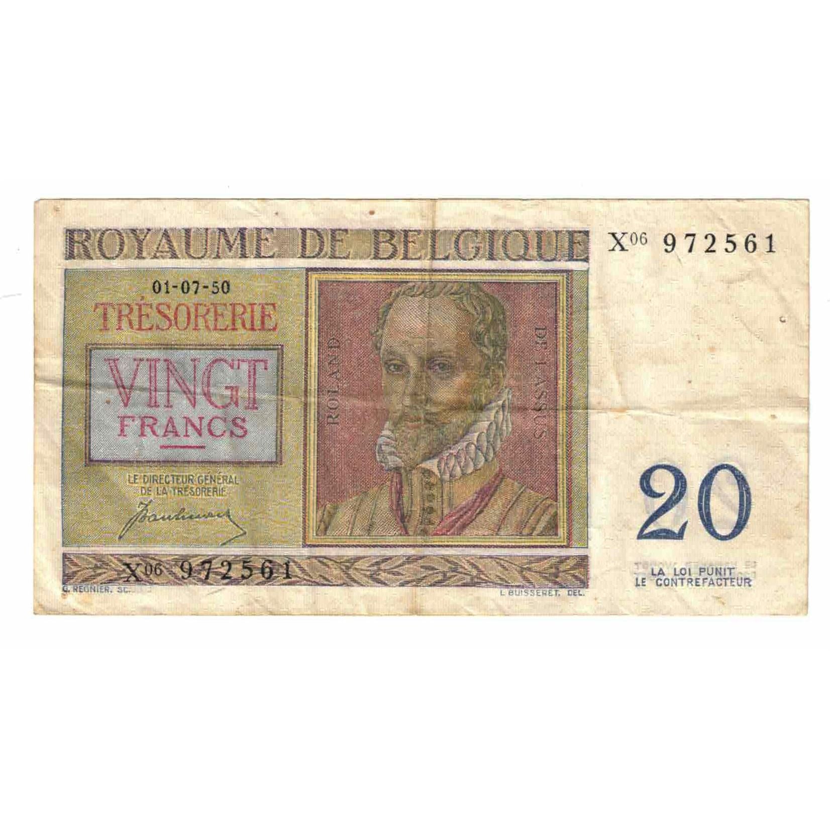Geldschein, Belgien, 20 Francs, 1950, 1950-07-01, KM:132a, SS