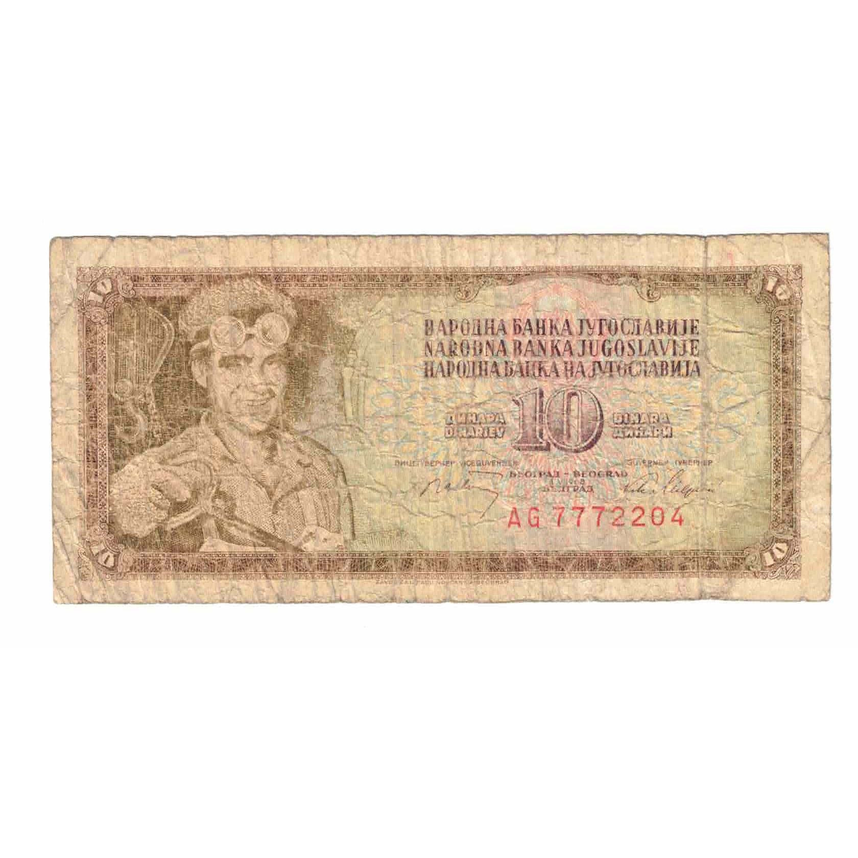 Banknote, Yugoslavia, 10 Dinara, 1968, 1968-05-01, KM:82c, VG(8-10)