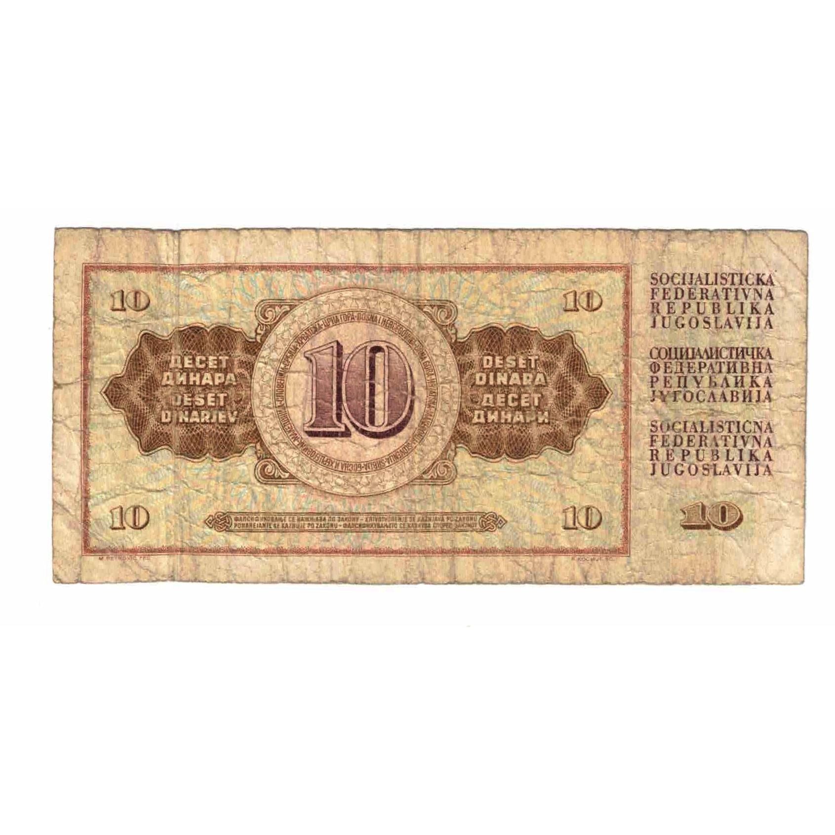 Banknote, Yugoslavia, 10 Dinara, 1968, 1968-05-01, KM:82c, VG(8-10)