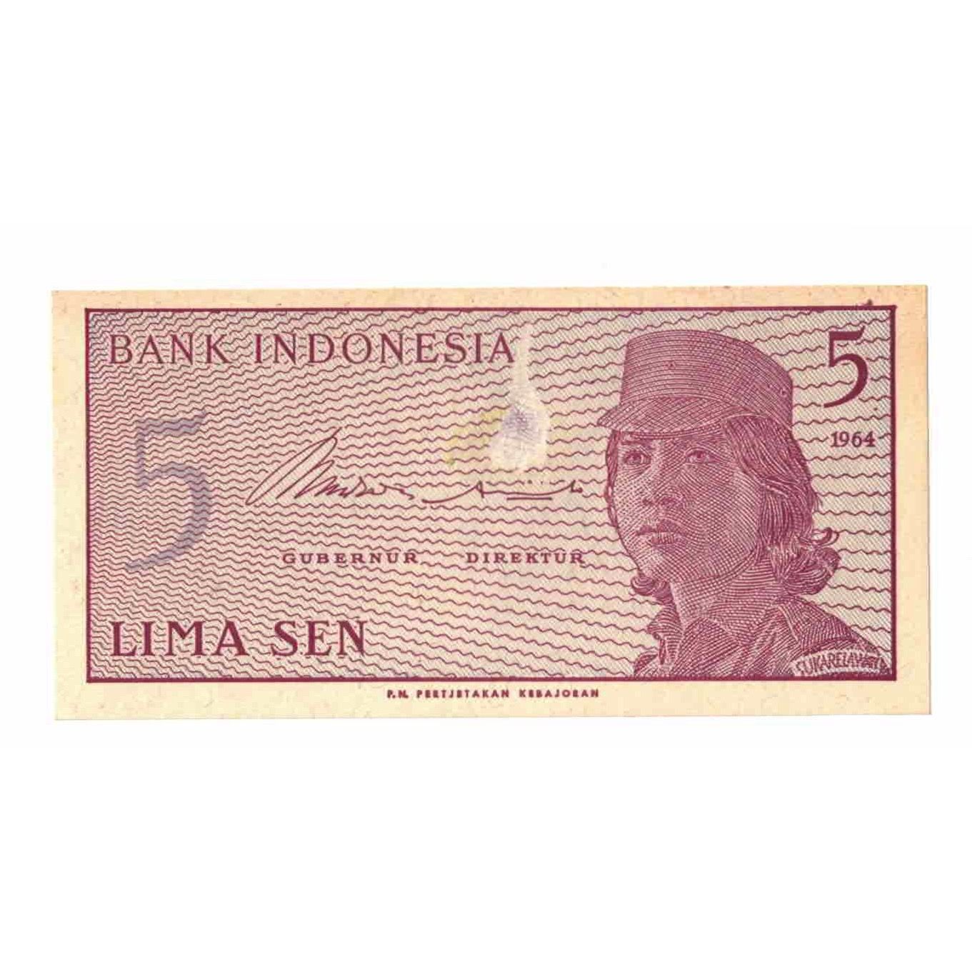 Nota, Indonésia, 5 Sen, 1964, KM:91a, VF(20-25)