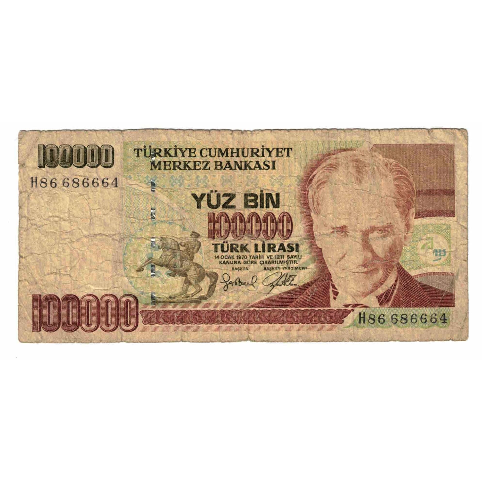 Geldschein, Türkei, 100,000 Lira, 1970, 1970-10-14, KM:206, SGE