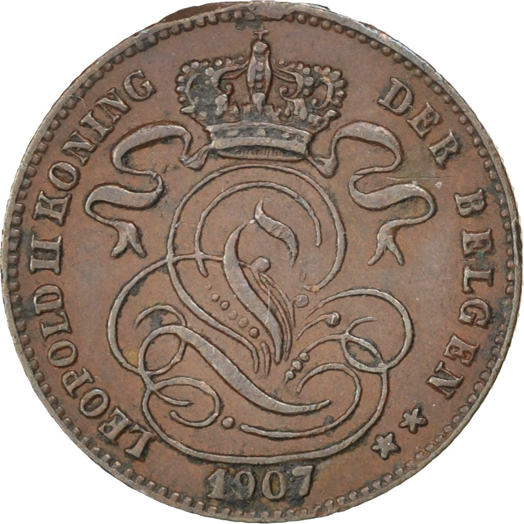 Coin, Belgium, Leopold II, Centime, 1907, AU(55-58), Copper, KM:34.1