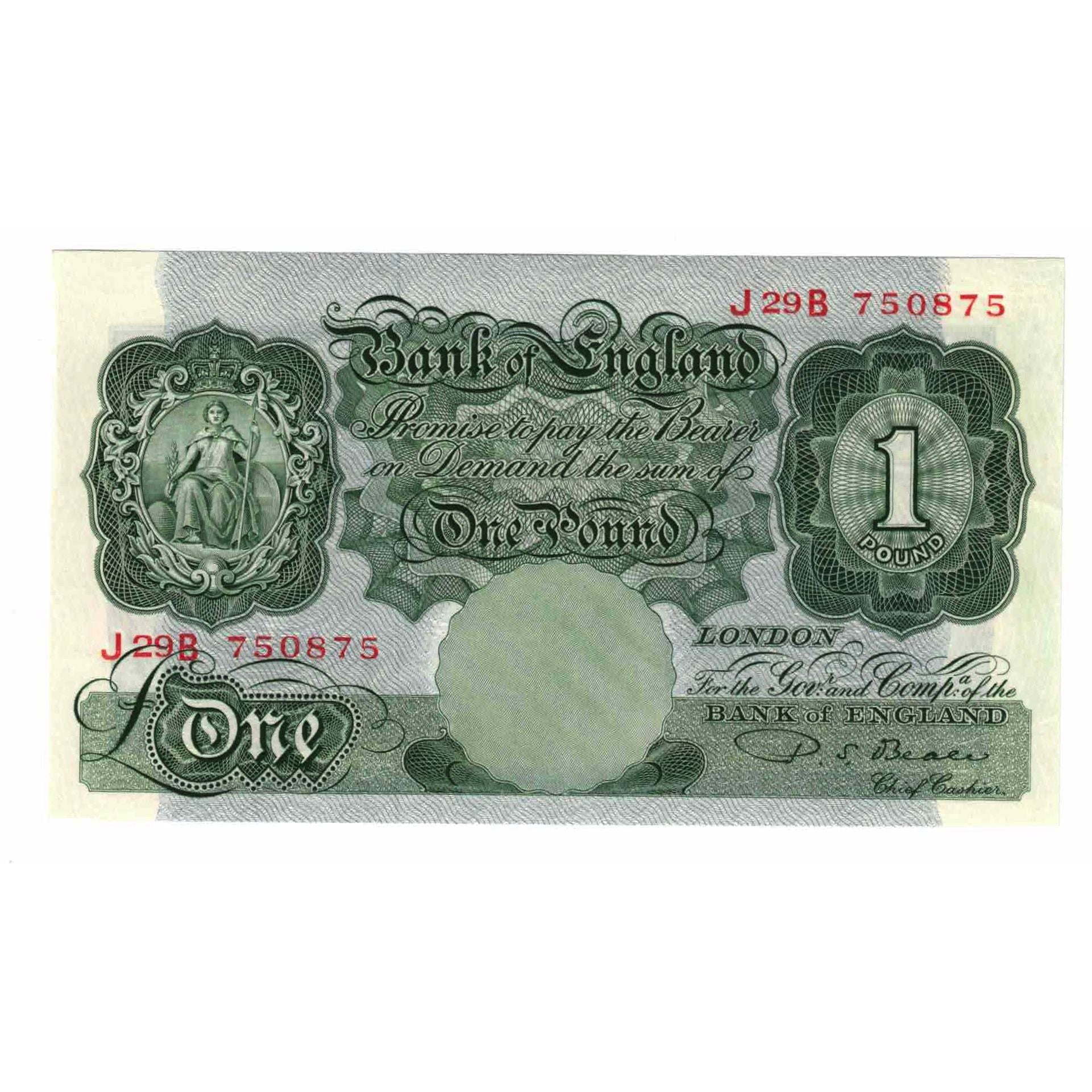 Nota, Grã-Bretanha, 1 Pound, 1949-1955, KM:369b, UNC(63)