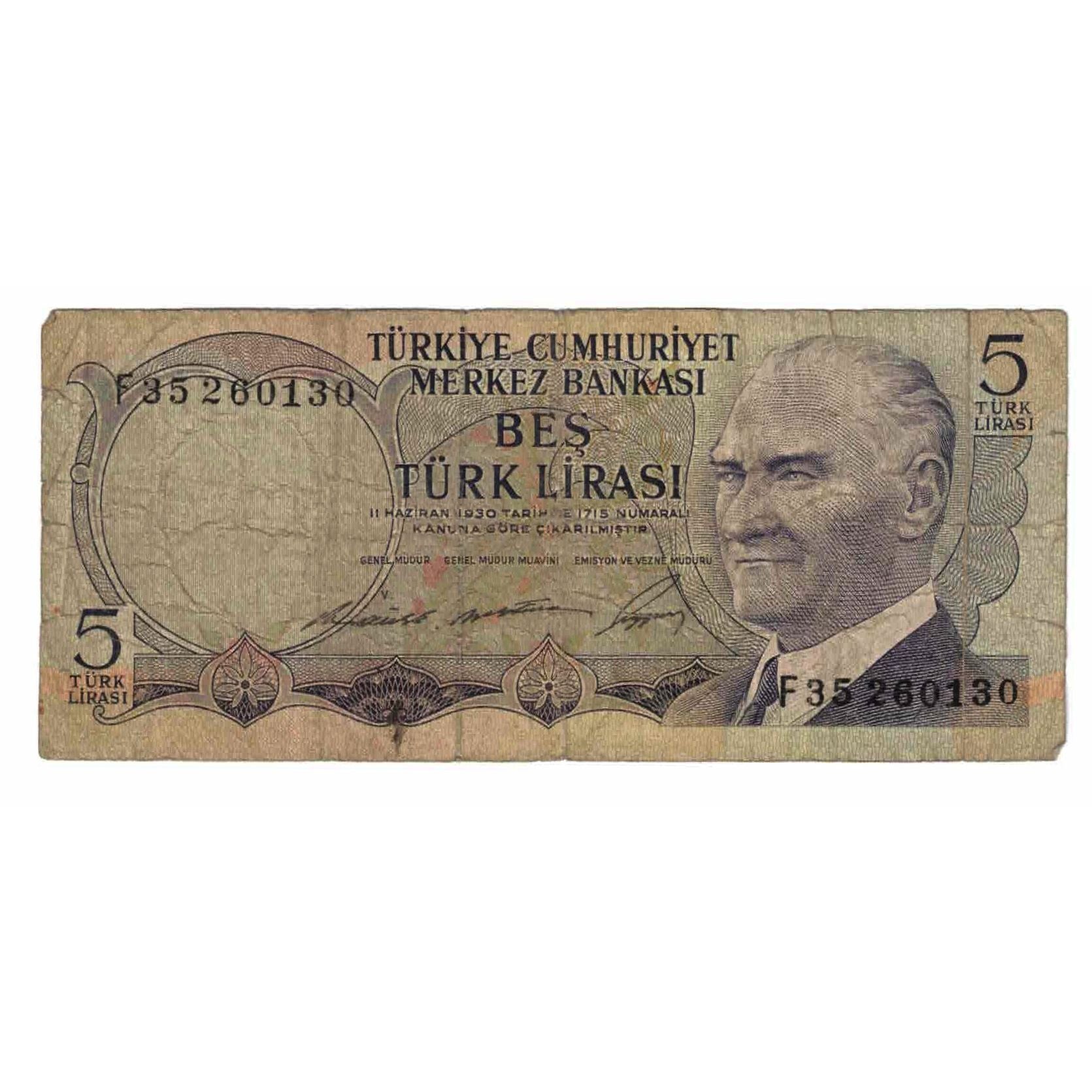 Biljet, Turkije, 5 Lira, 1976, KM:185, TB