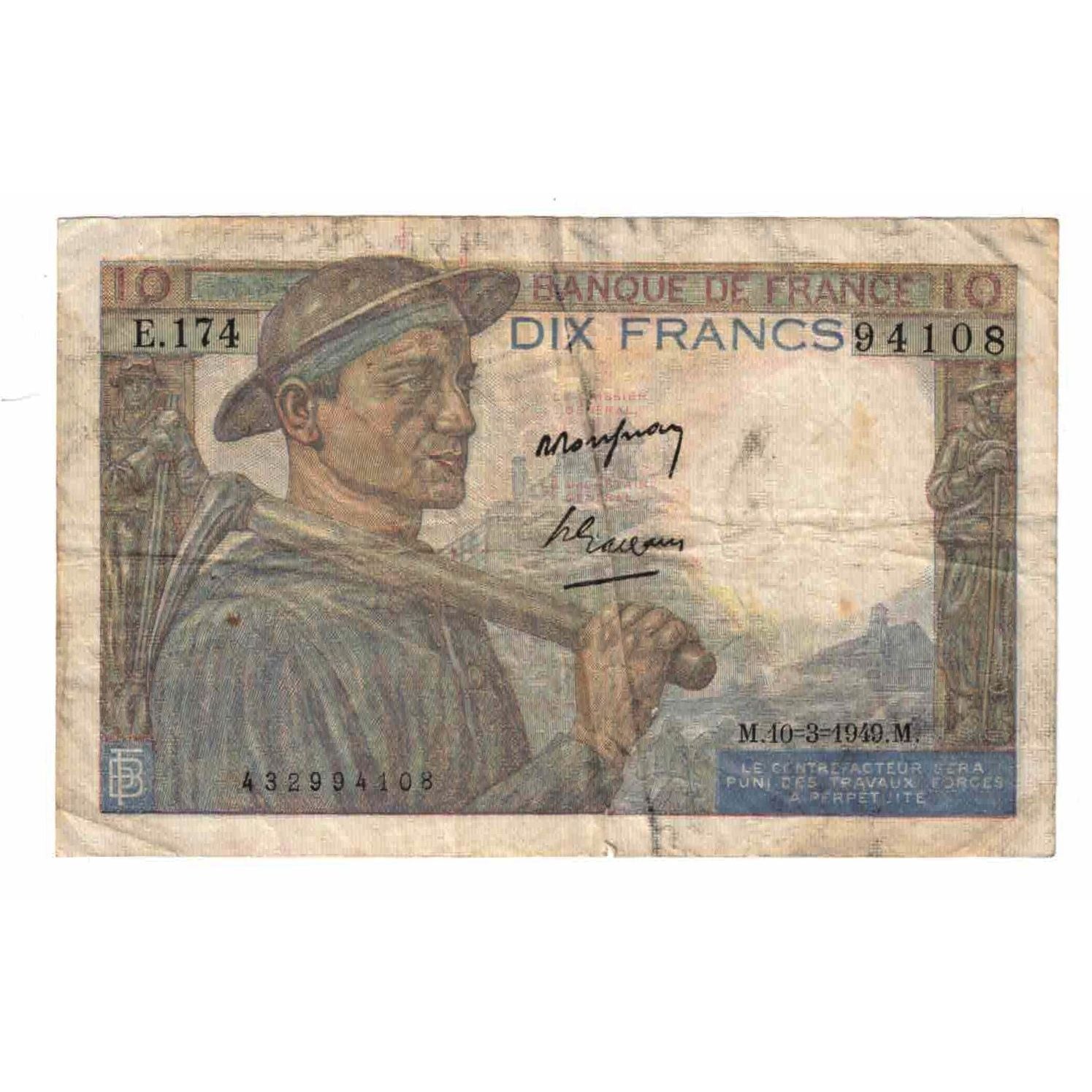 Frankreich, 10 Francs, Mineur, 1949, E.174, S, Fayette:8.2, KM:99f