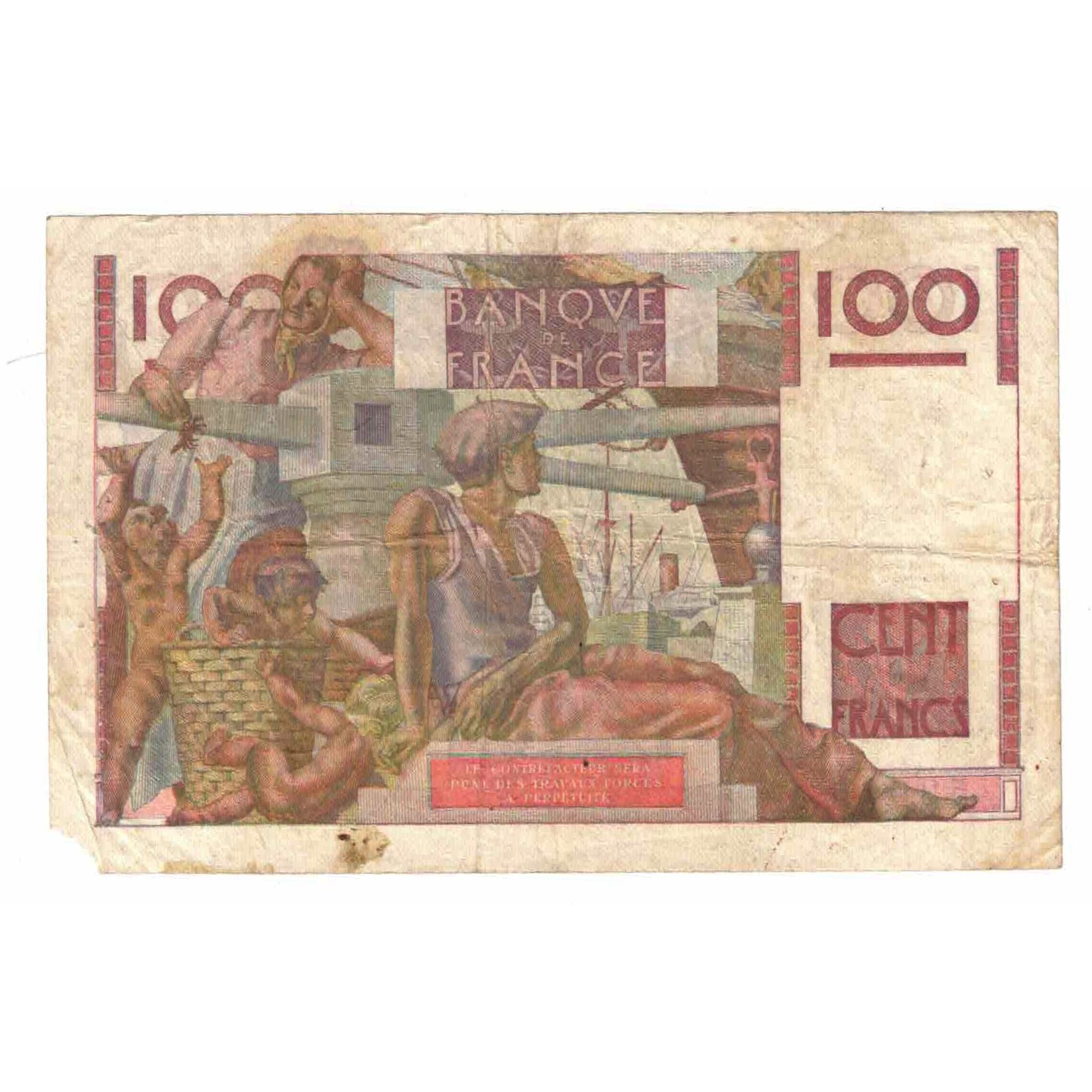 França, 100 Francs, Jeune Paysan, 1946, W.58, VG(8-10), Fayette:28.5, KM:128a