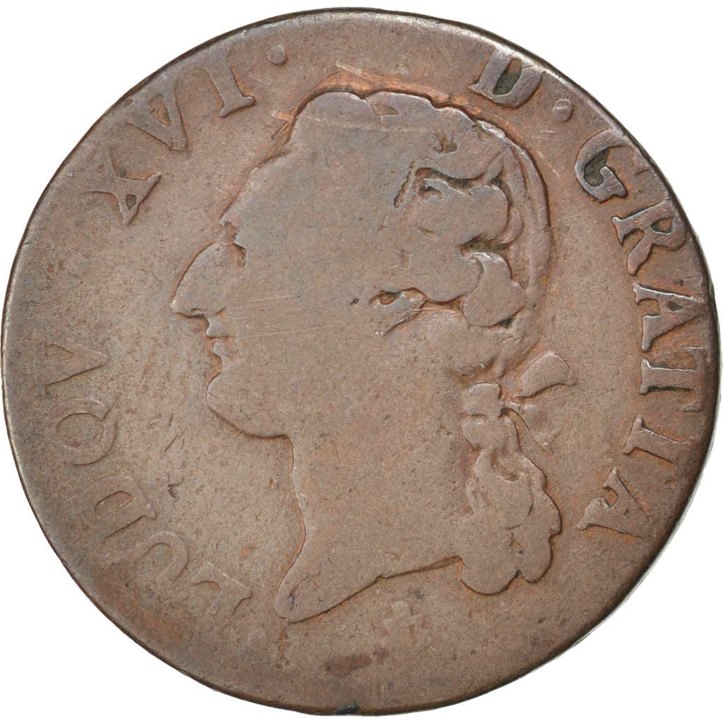 Monnaie, France, Louis XVI, 1/2 Sol ou 1/2 sou, 1/2 Sol, 1791, La Rochelle, TB