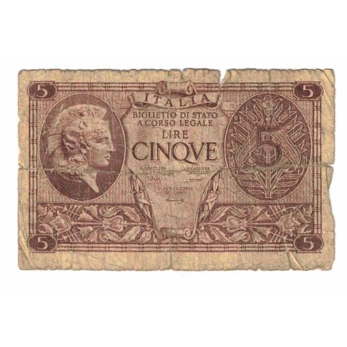 Billete, 5 Lire, 1944, Italia, 1944-11-23, KM:31a, MC
