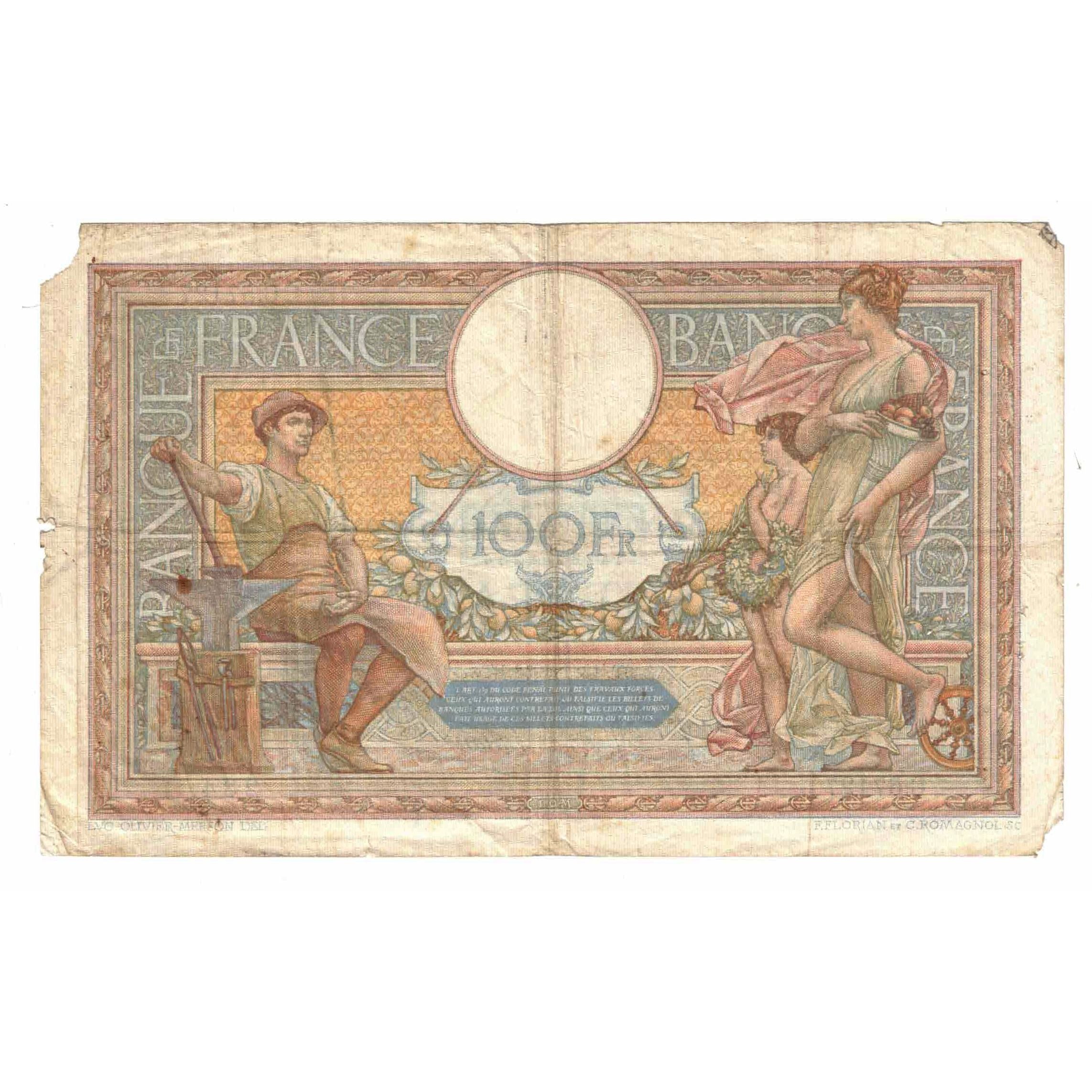 France, 100 Francs, Luc Olivier Merson, 1938, C.57127, VG(8-10), Fayette:25.08