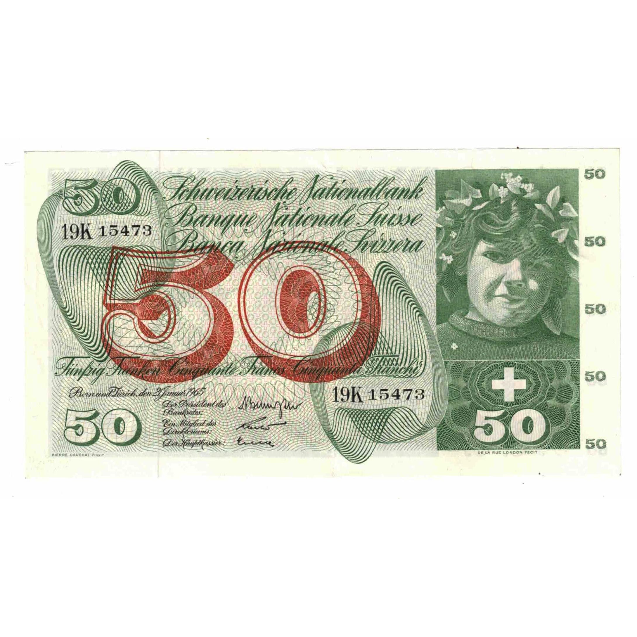 Geldschein, Schweiz, 50 Franken, 1965, 1965-01-21, KM:48e, VZ