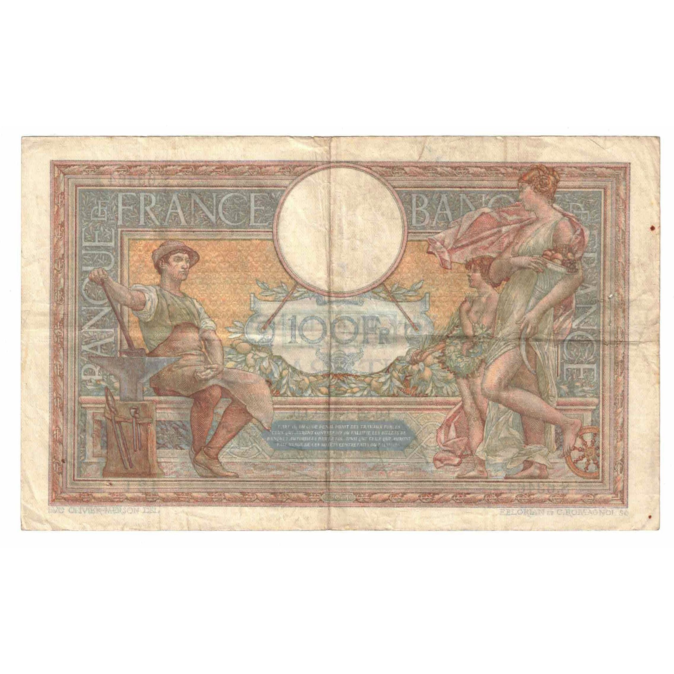 France, 100 Francs, Luc Olivier Merson, 1939, S.63464, VF(30-35), Fayette:25.38