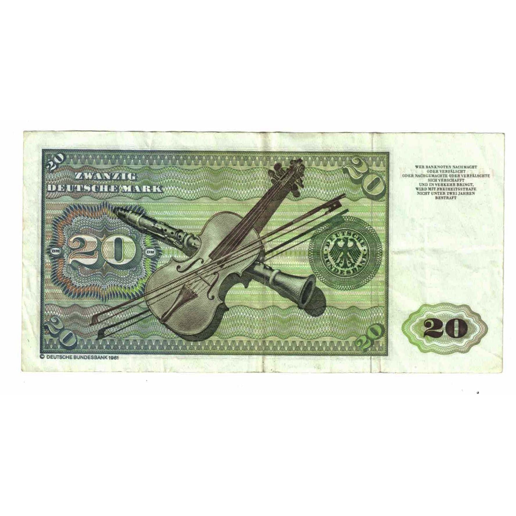 Banknot, Niemcy - RFN, 20 Deutsche Mark, 1980, 1980-01-02, KM:32c, VF(20-25)