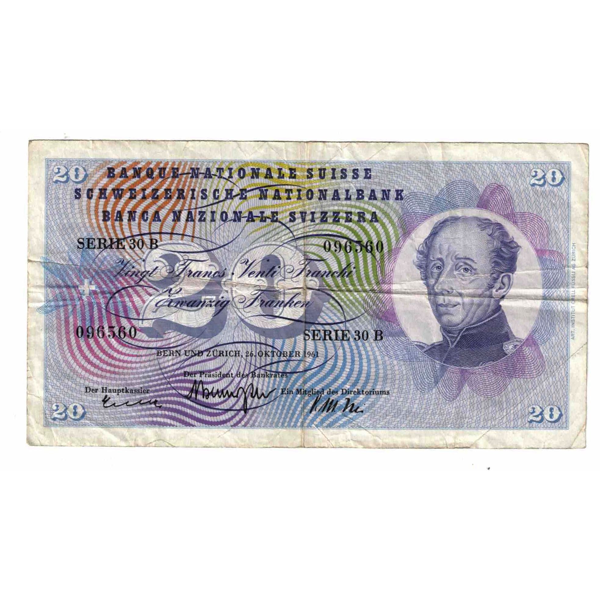 Geldschein, Schweiz, 20 Franken, 1961, 1961-10-26, KM:46i, S