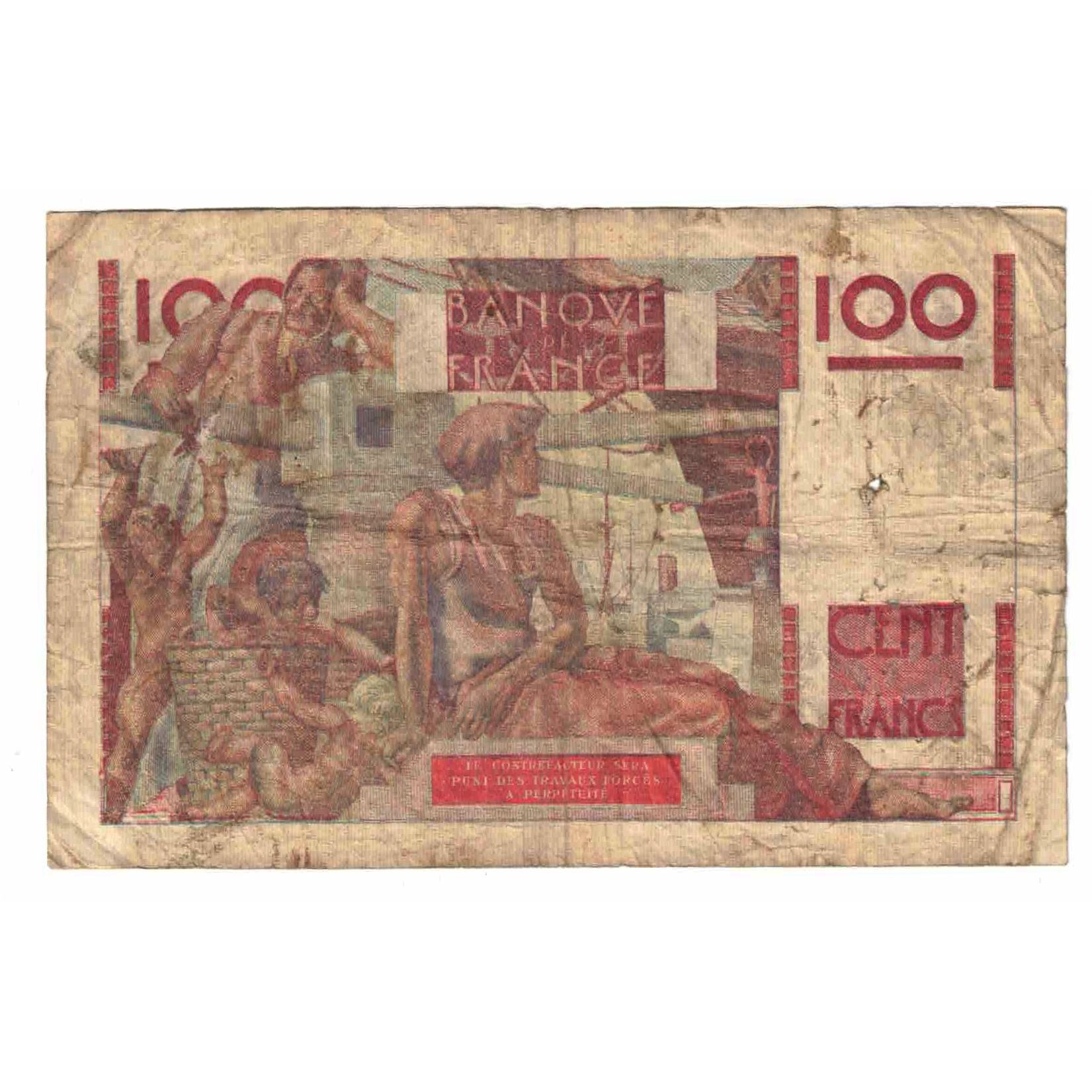França, 100 Francs, Jeune Paysan, 1947, T.184, VG(8-10), Fayette:28.13, KM:128a