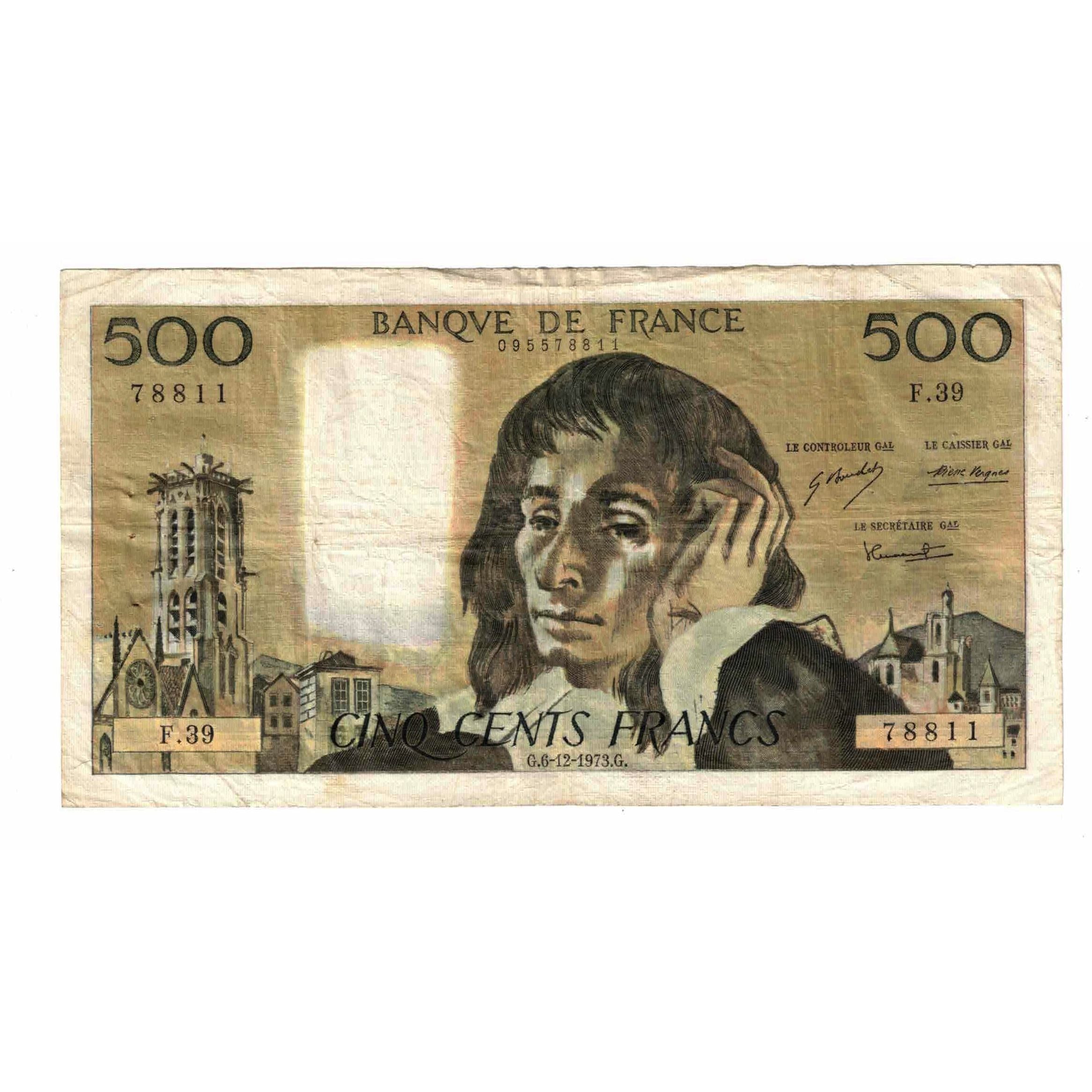 Francia, 500 Francs, Pascal, 1973, F.39, MB, Fayette:71.10, KM:156b