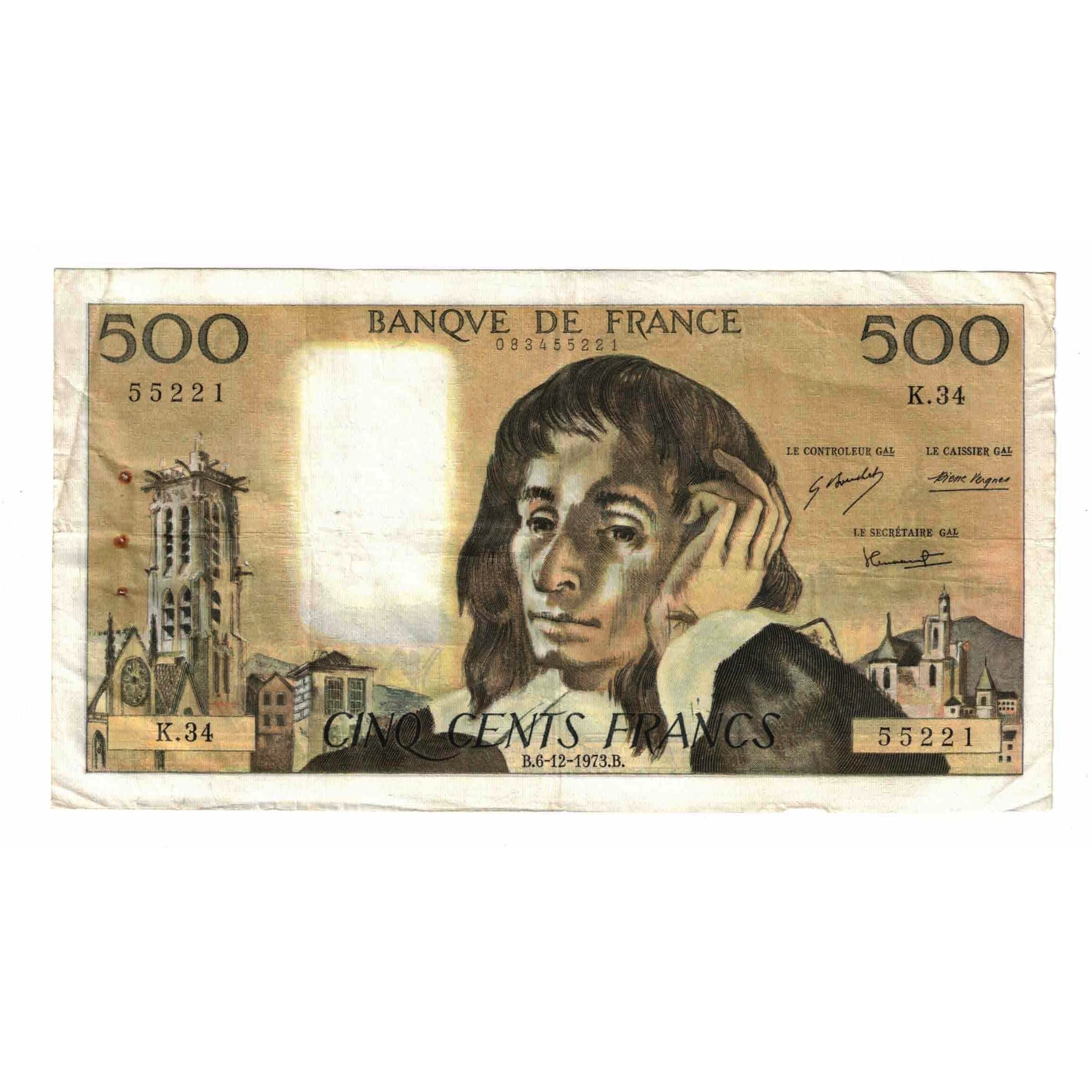 Francja, 500 Francs, Pascal, 1973, K.34, EF(40-45), Fayette:71.10, KM:156b