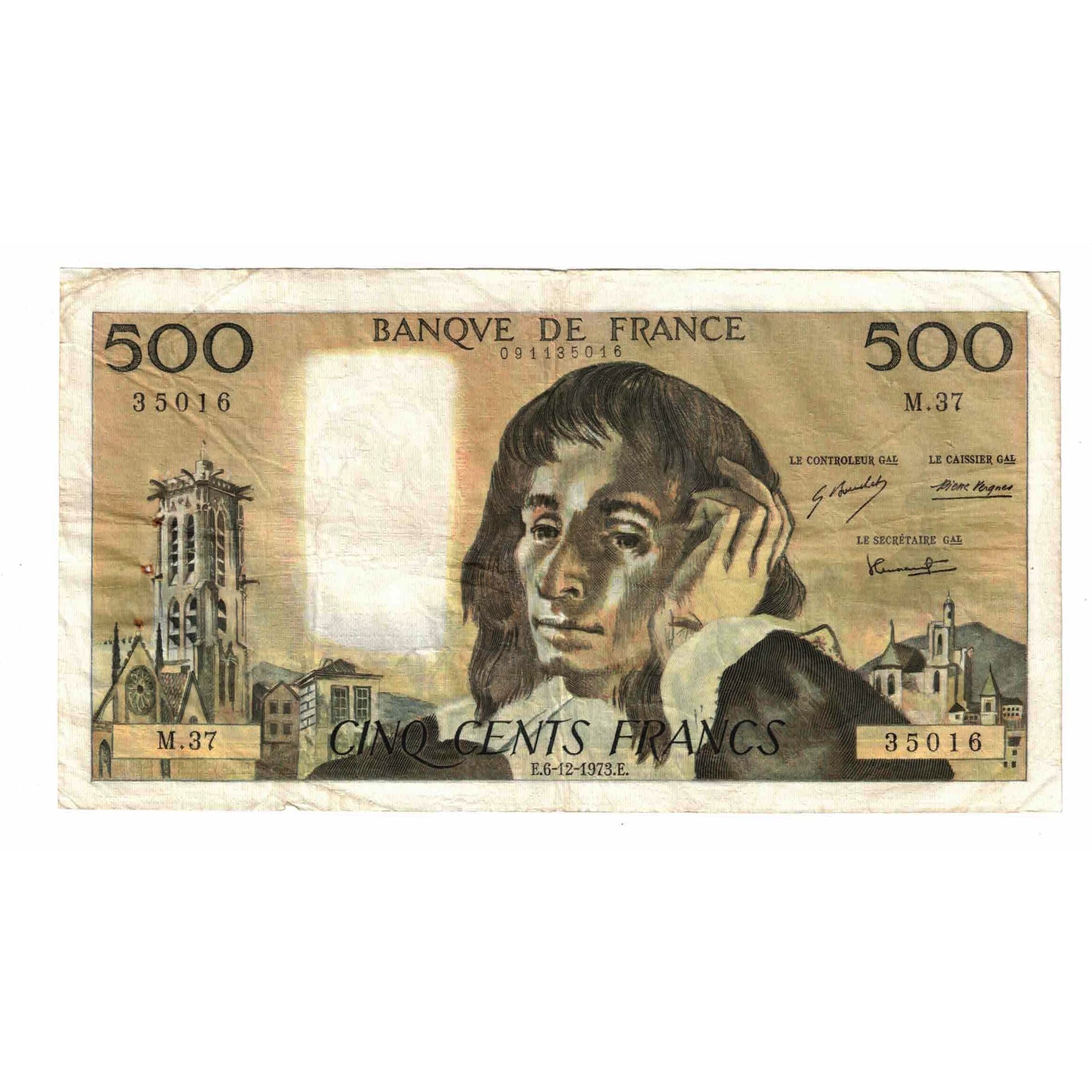 France, 500 Francs, Pascal, 1973, M.37, VF(20-25), Fayette:71.10, KM:156b