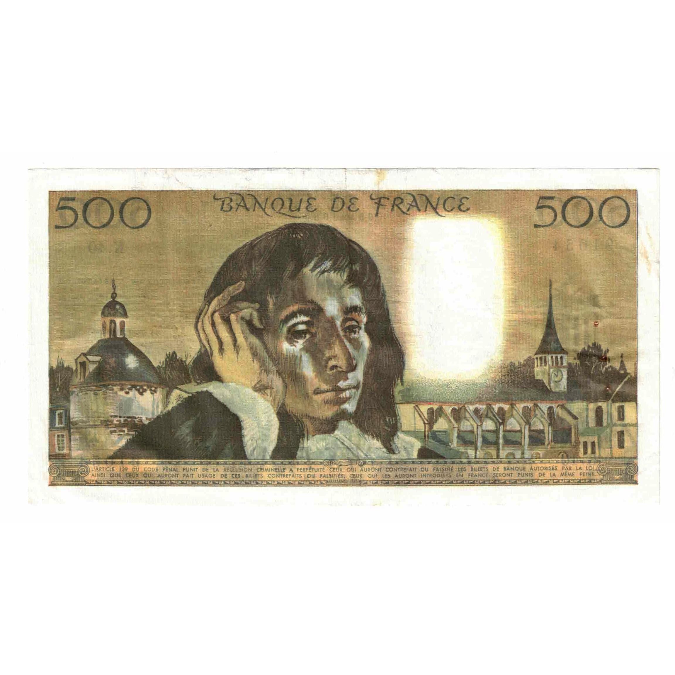 France, 500 Francs, Pascal, 1973, K.40, AU(50-53), Fayette:71.10, KM:156b