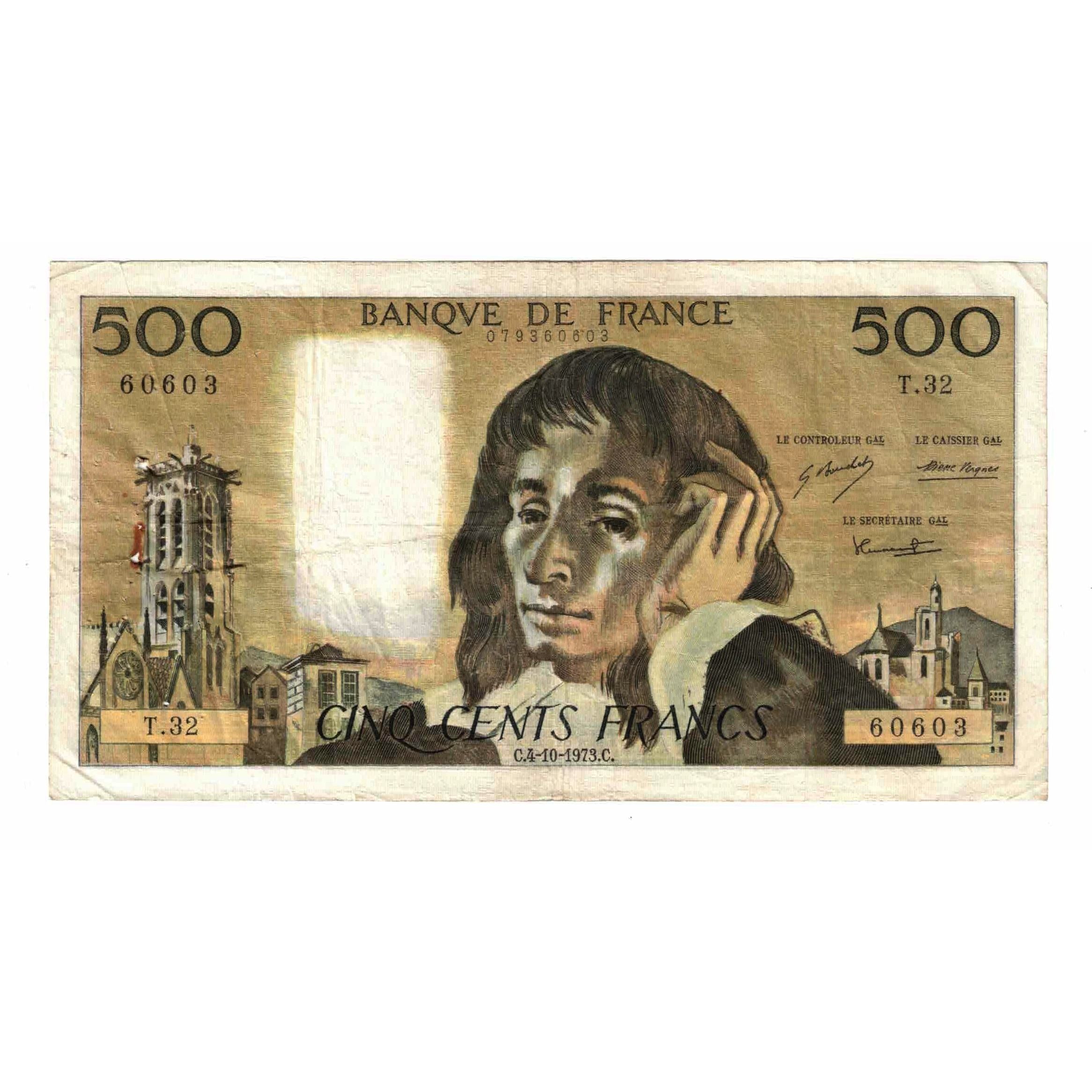 Francja, 500 Francs, Pascal, 1973, T.32, VF(30-35), Fayette:71.9, KM:156b