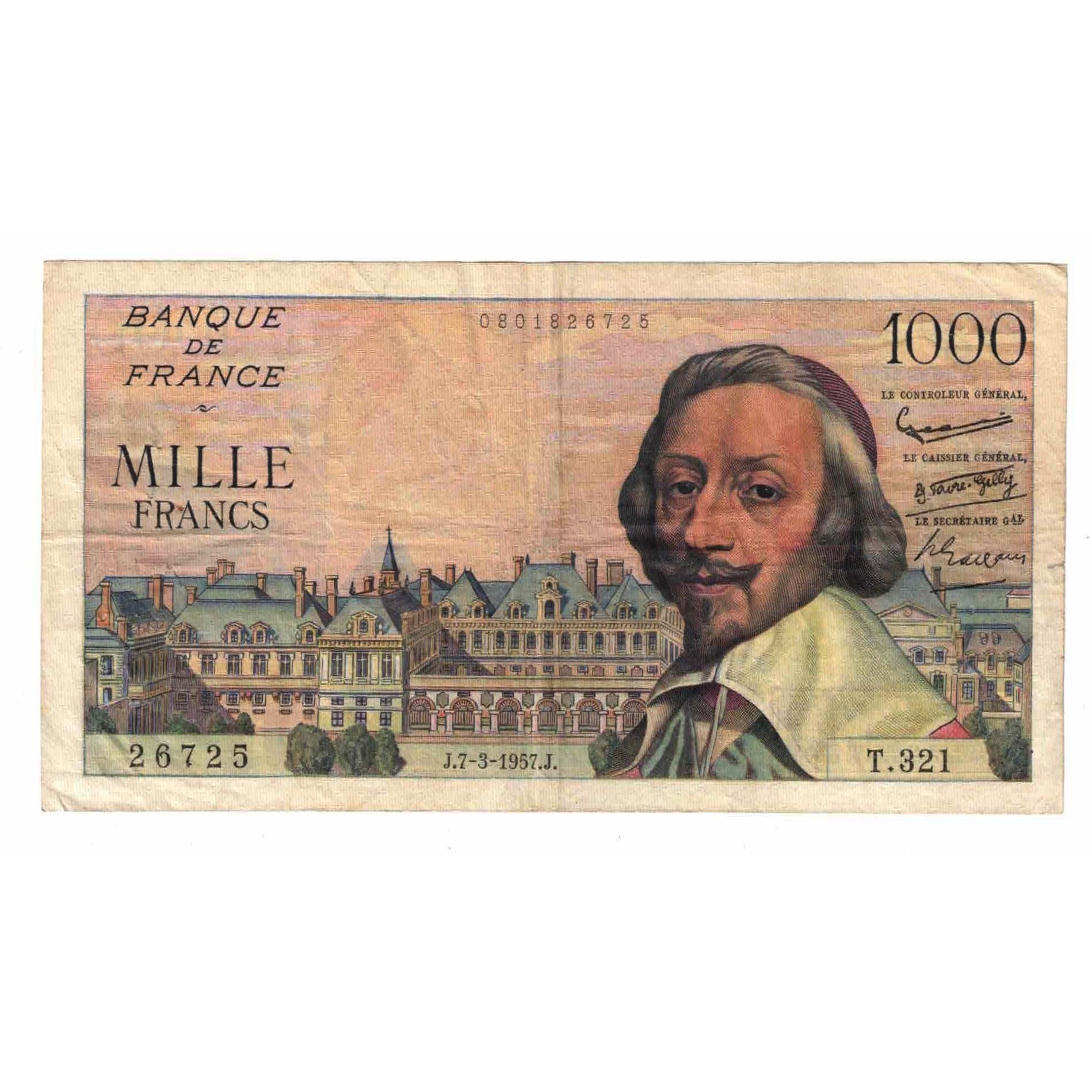 Frankrijk, 1000 Francs, Richelieu, 1957, T.321, TTB, Fayette:42.25, KM:134b