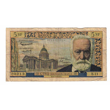 Frankreich, 5 Nouveaux Francs, Victor Hugo, 1959, B.11, S+, Fayette:56.02