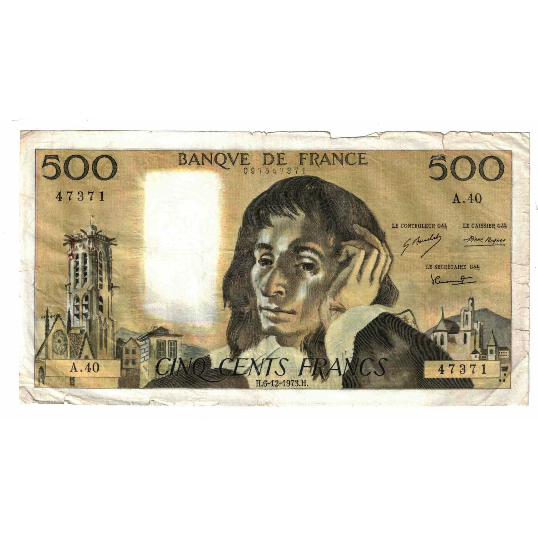 Francia, 500 Francs, Pascal, 1973, A.40, MB, Fayette:71.10, KM:156b