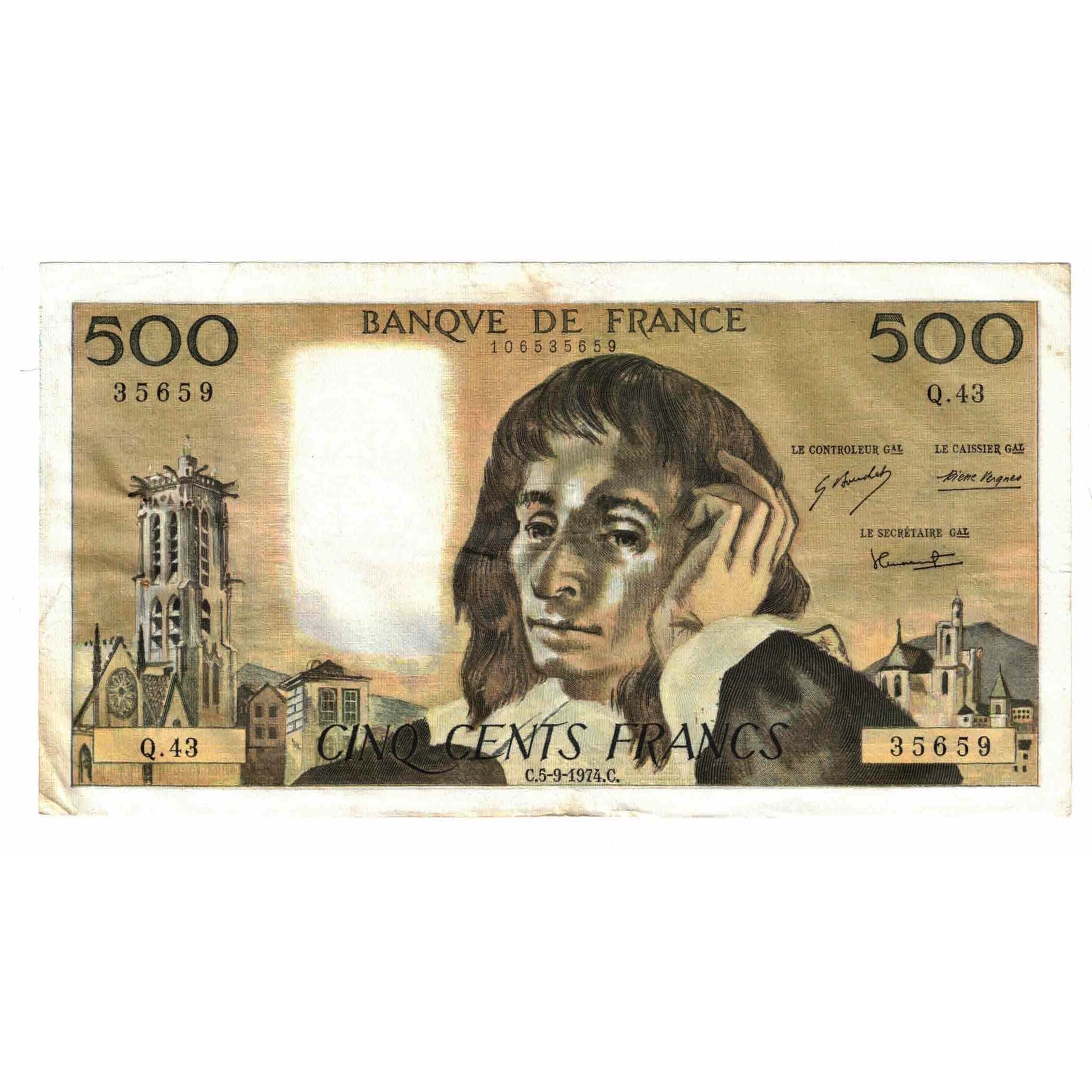 Frankrijk, 500 Francs, Pascal, 1974, Q.43, TTB, Fayette:71.11, KM:156b