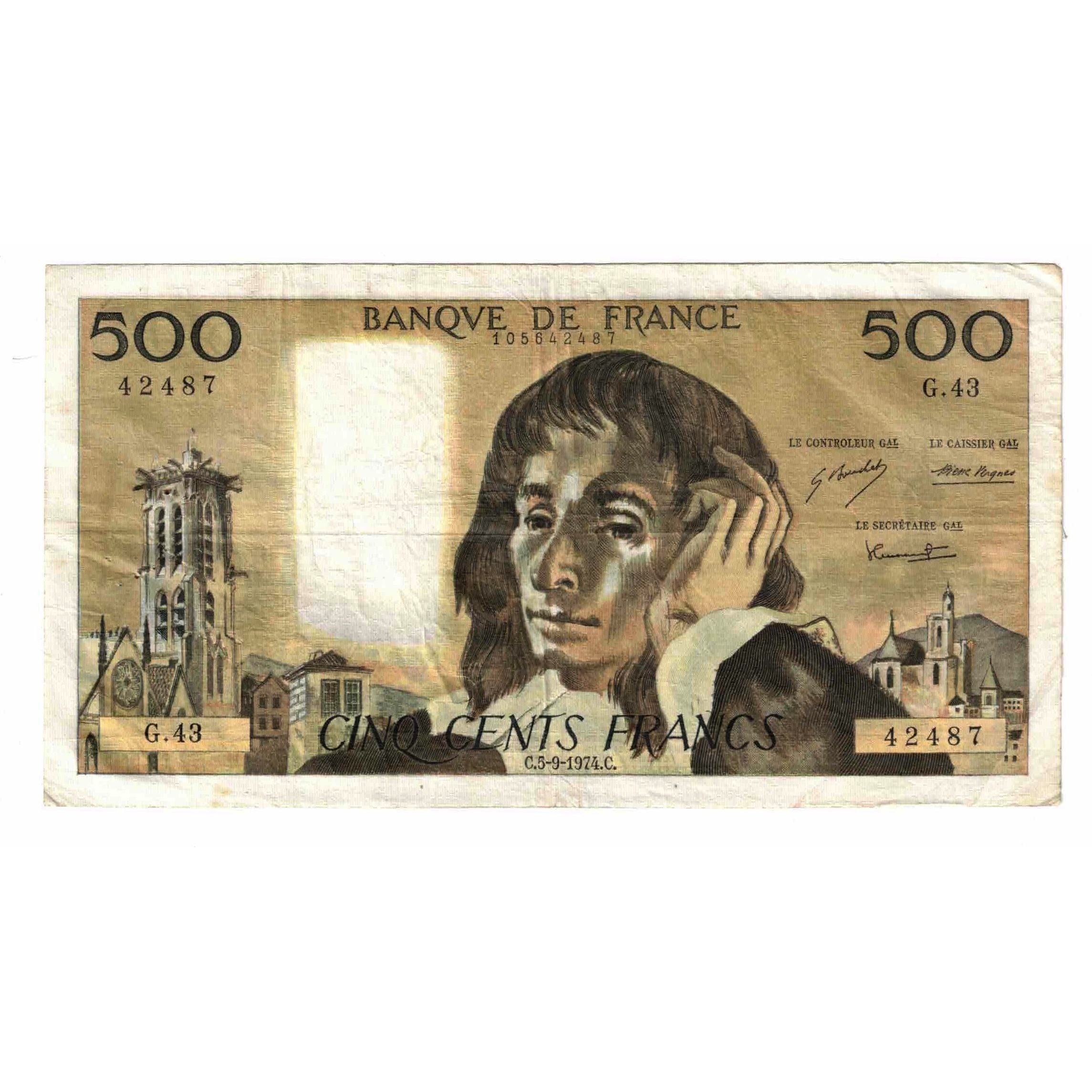 Frankrijk, 500 Francs, Pascal, 1974, G.43, TB, Fayette:71.11, KM:156b
