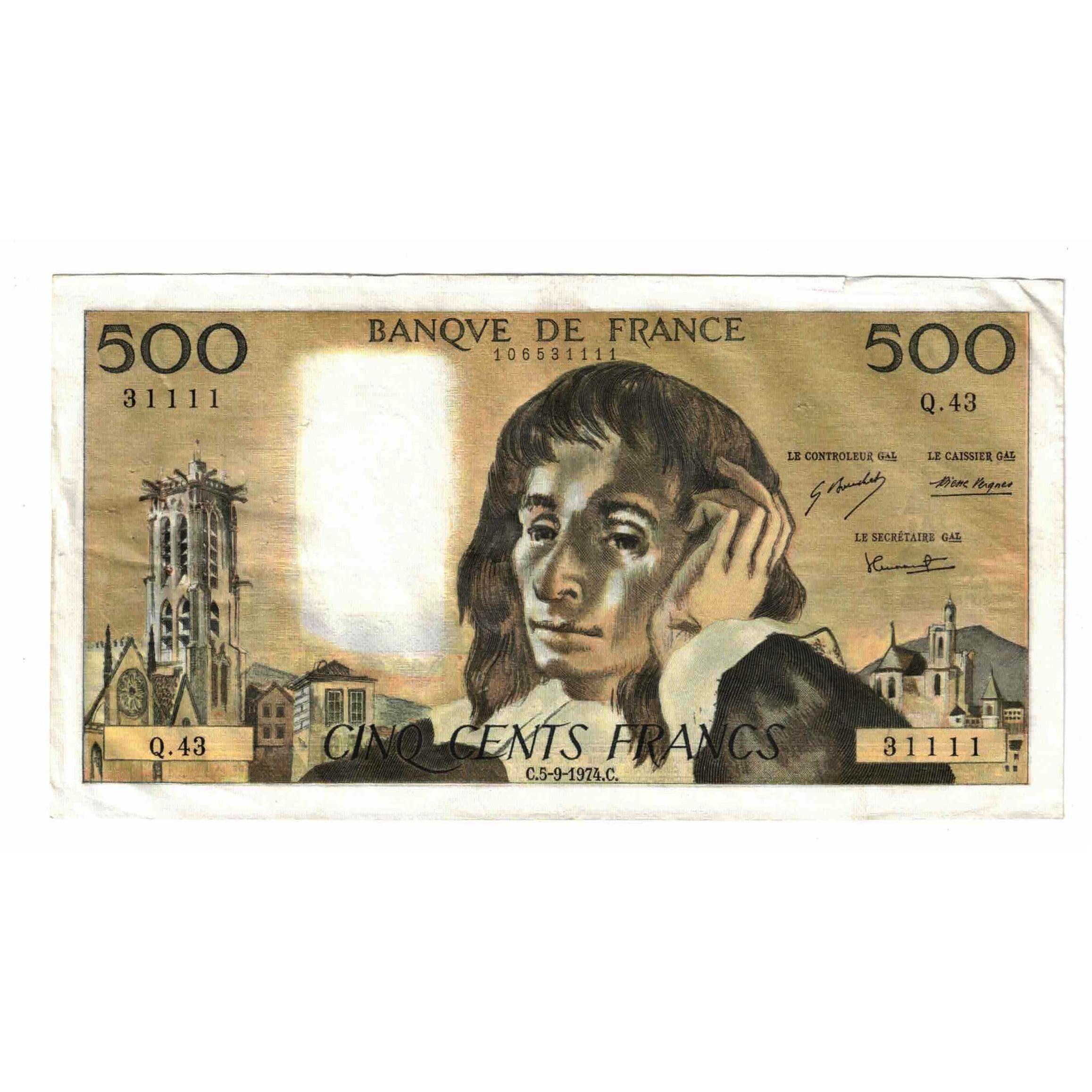 Frankrijk, 500 Francs, Pascal, 1974, Q.43, TTB, Fayette:71.11, KM:156b