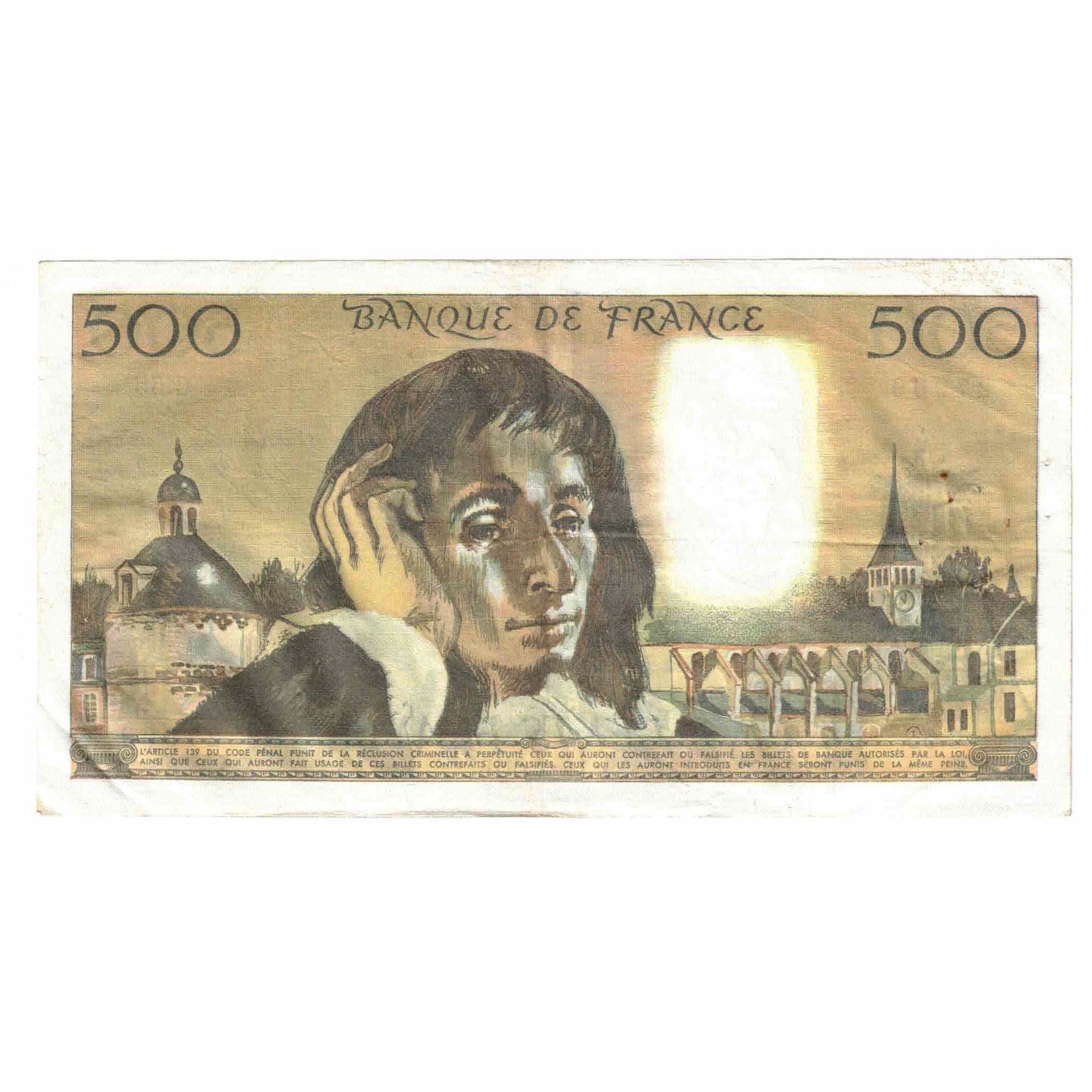France, 500 Francs, Pascal, 1975, C.55, VF(30-35), Fayette:71.13, KM:156c
