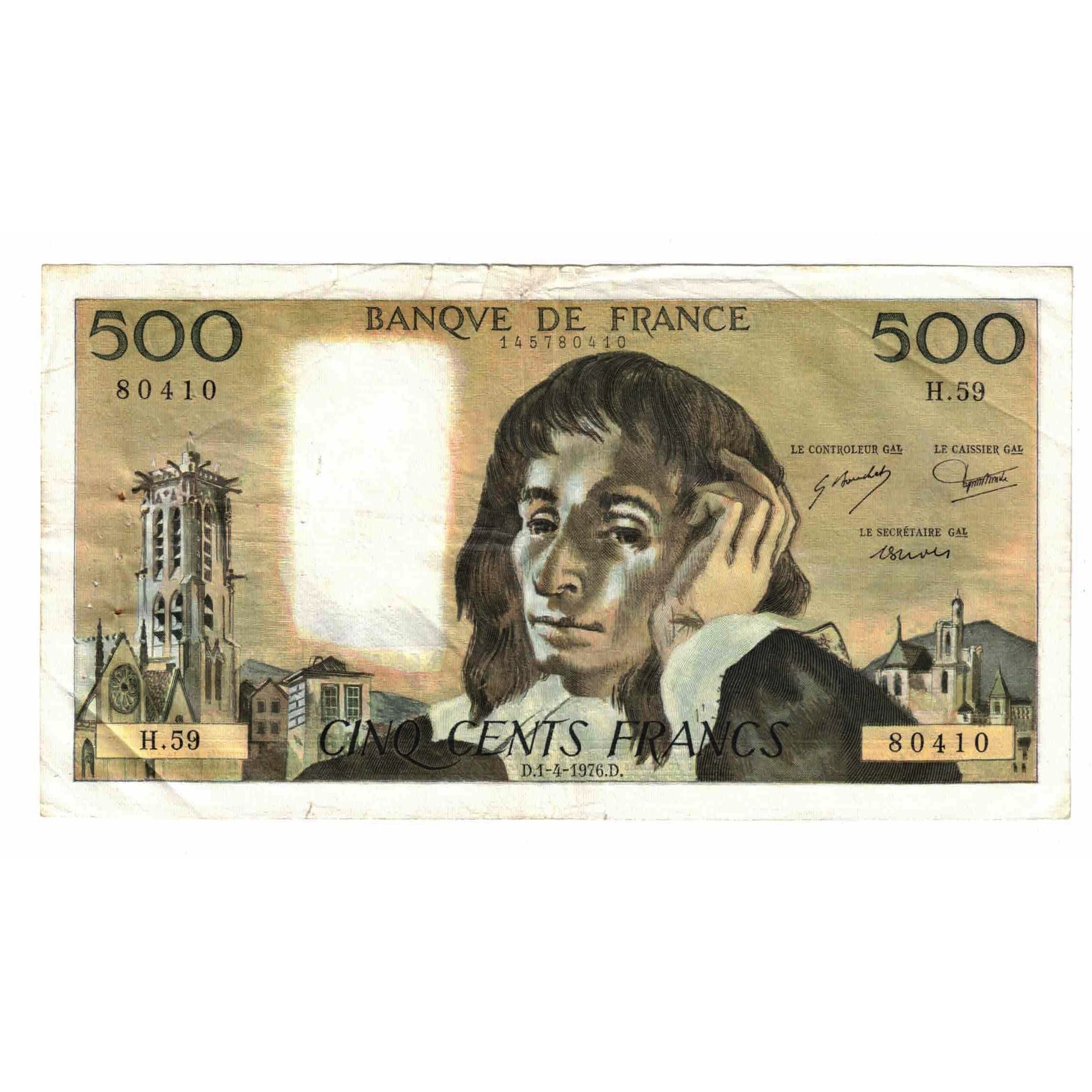 França, 500 Francs, Pascal, 1976, H.59, VF(30-35), Fayette:71.14, KM:156d