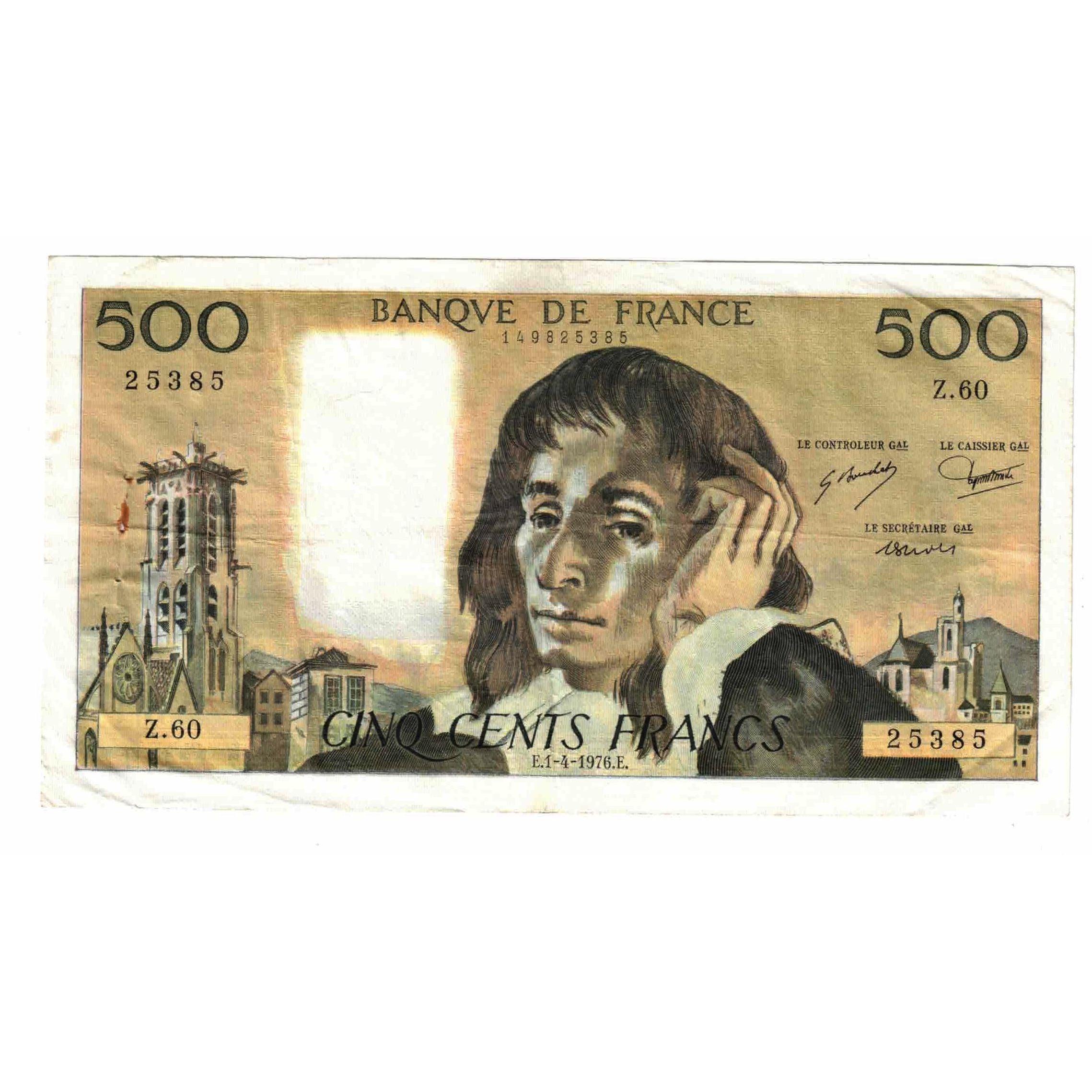 Francia, 500 Francs, Pascal, 1976, Z.60, BC, Fayette:71.14, KM:156d