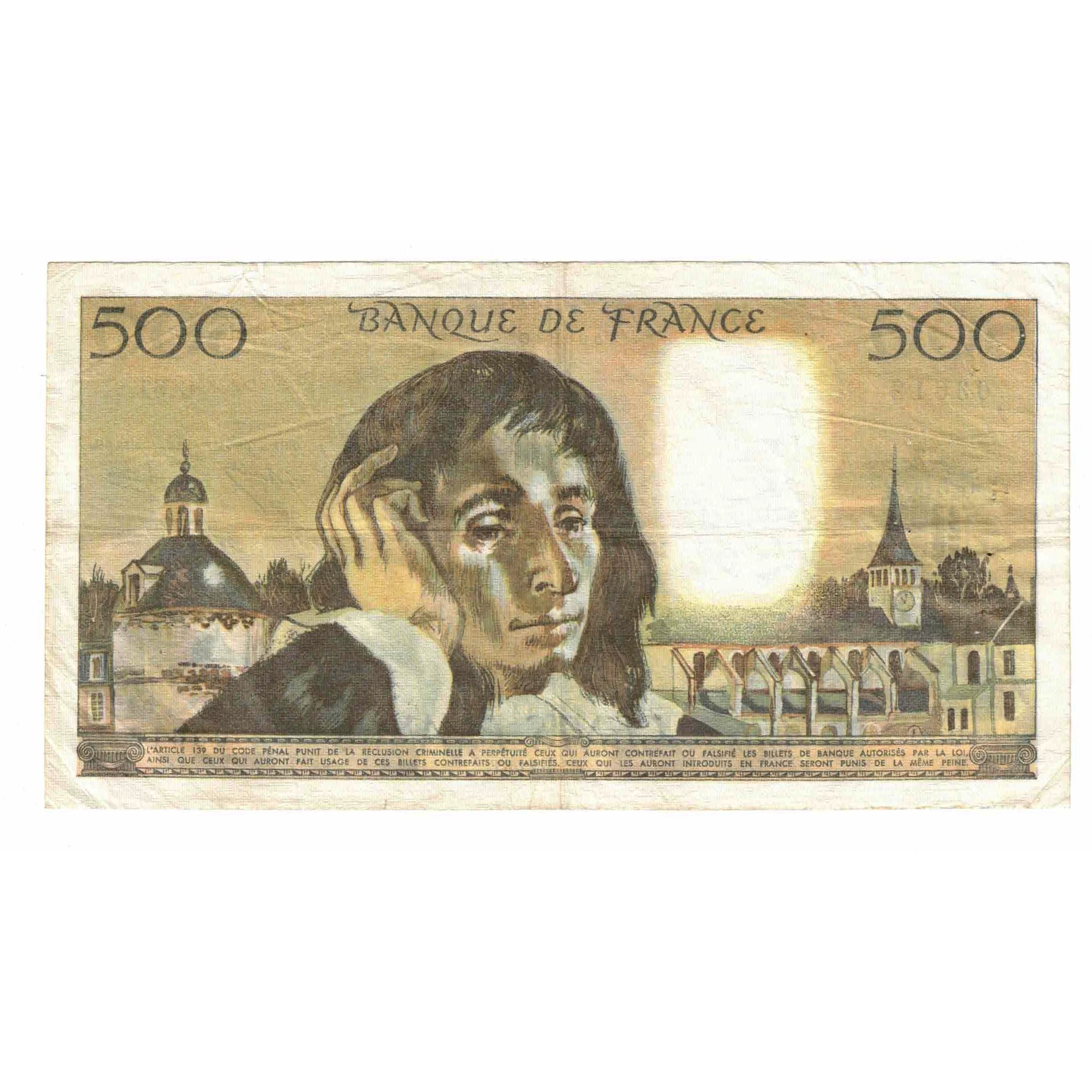 France, 500 Francs, Pascal, 1976, G.61, VF(20-25), Fayette:71.14, KM:156d