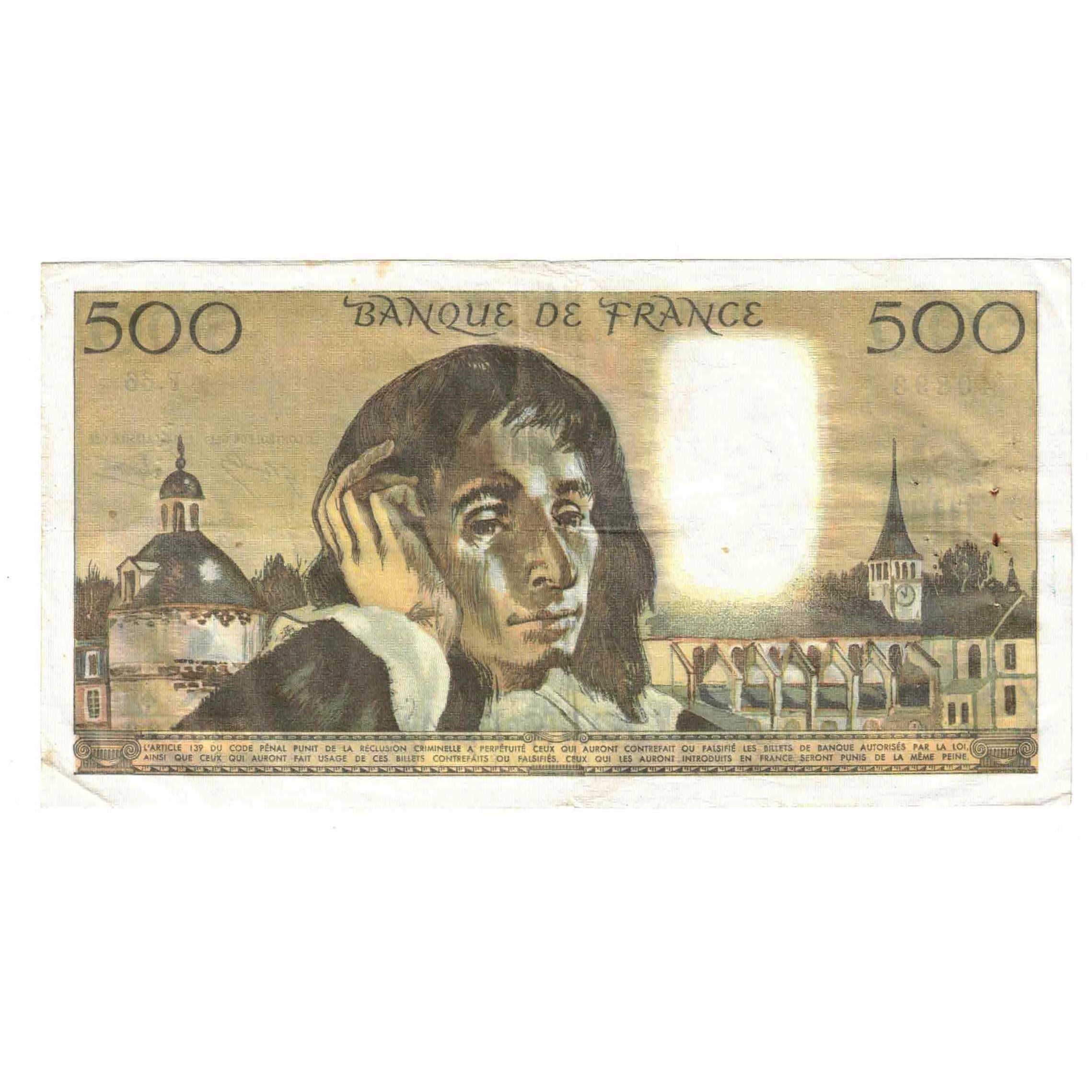 Francia, 500 Francs, Pascal, 1976, F.66, BC+, Fayette:71.15, KM:156d