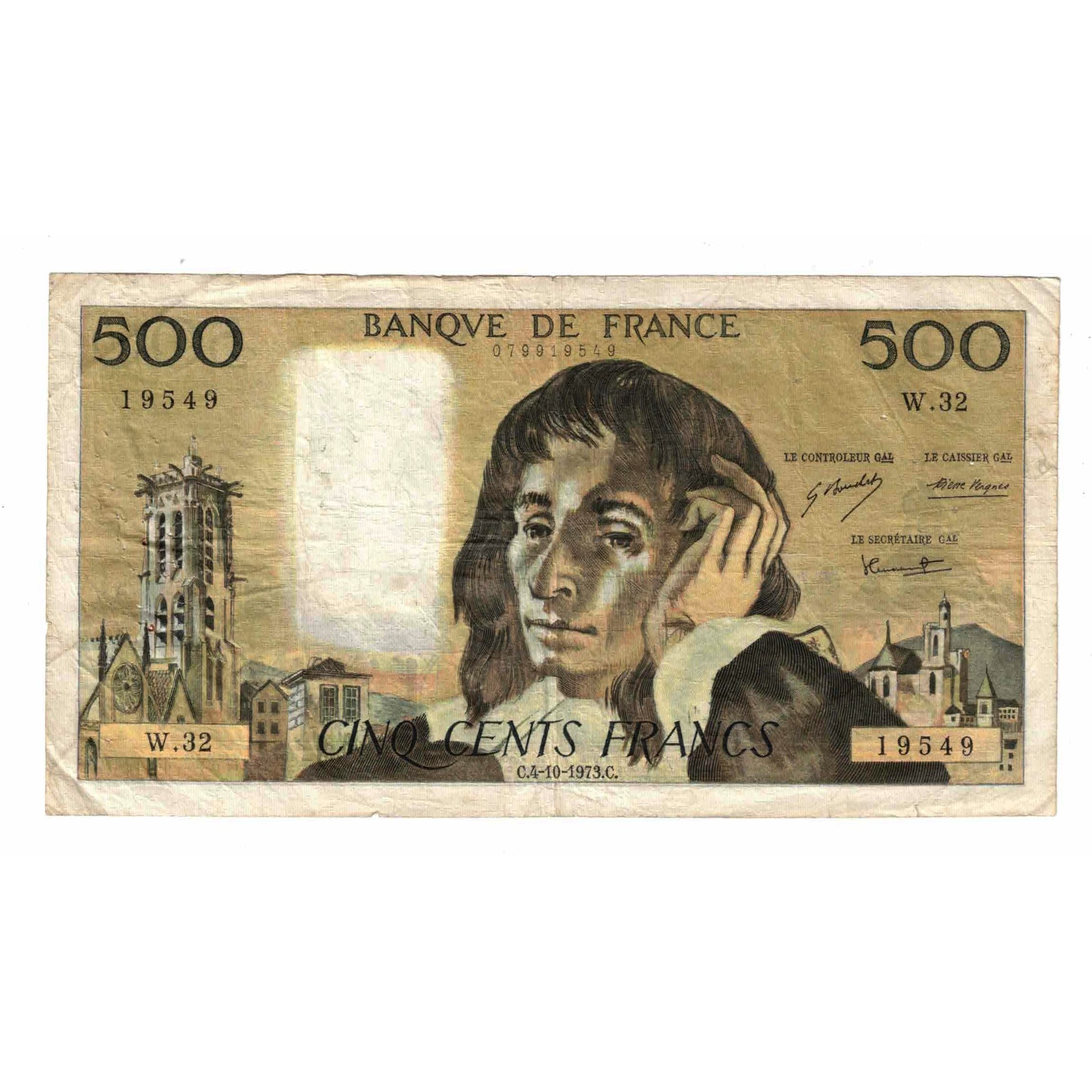França, 500 Francs, Pascal, 1973, W.32, VF(20-25), Fayette:71.9, KM:156b