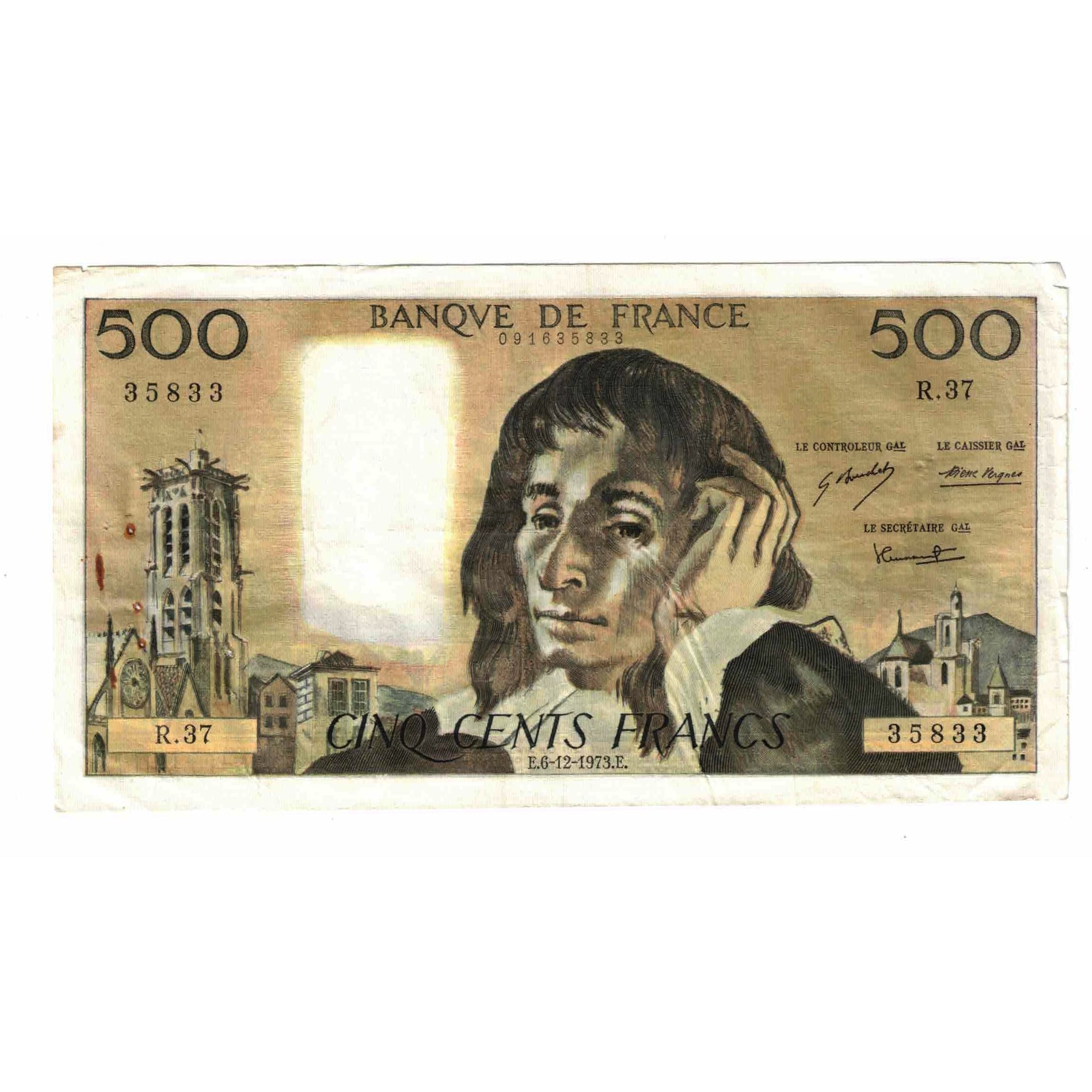Francia, 500 Francs, Pascal, 1973, R.37, BC+, Fayette:71.10, KM:156b