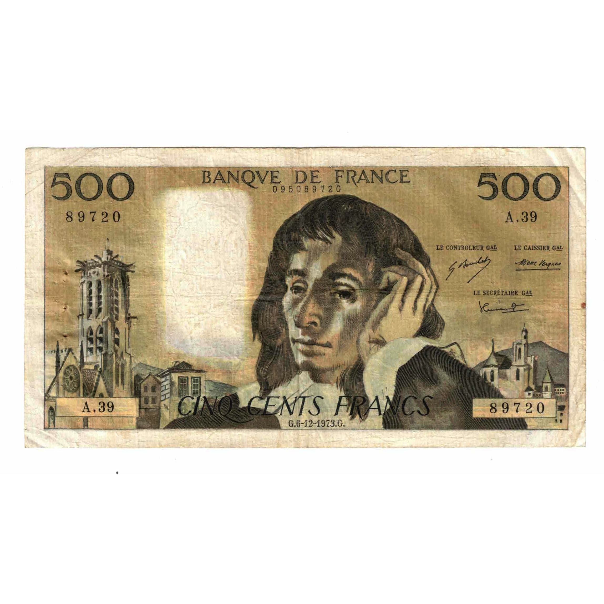França, 500 Francs, Pascal, 1973, A.39, VF(30-35), Fayette:71.10, KM:156b