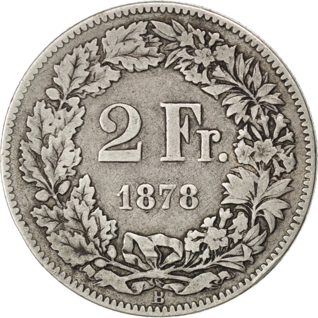 Coin, Switzerland, 2 Francs, 1878, Bern, VF(30-35), Silver, KM:21