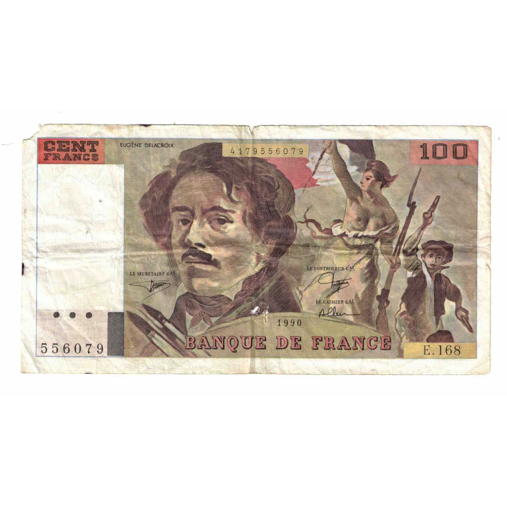 França, 100 Francs, Delacroix, 1990, E.168, VG(8-10), Fayette:69BIS.02B